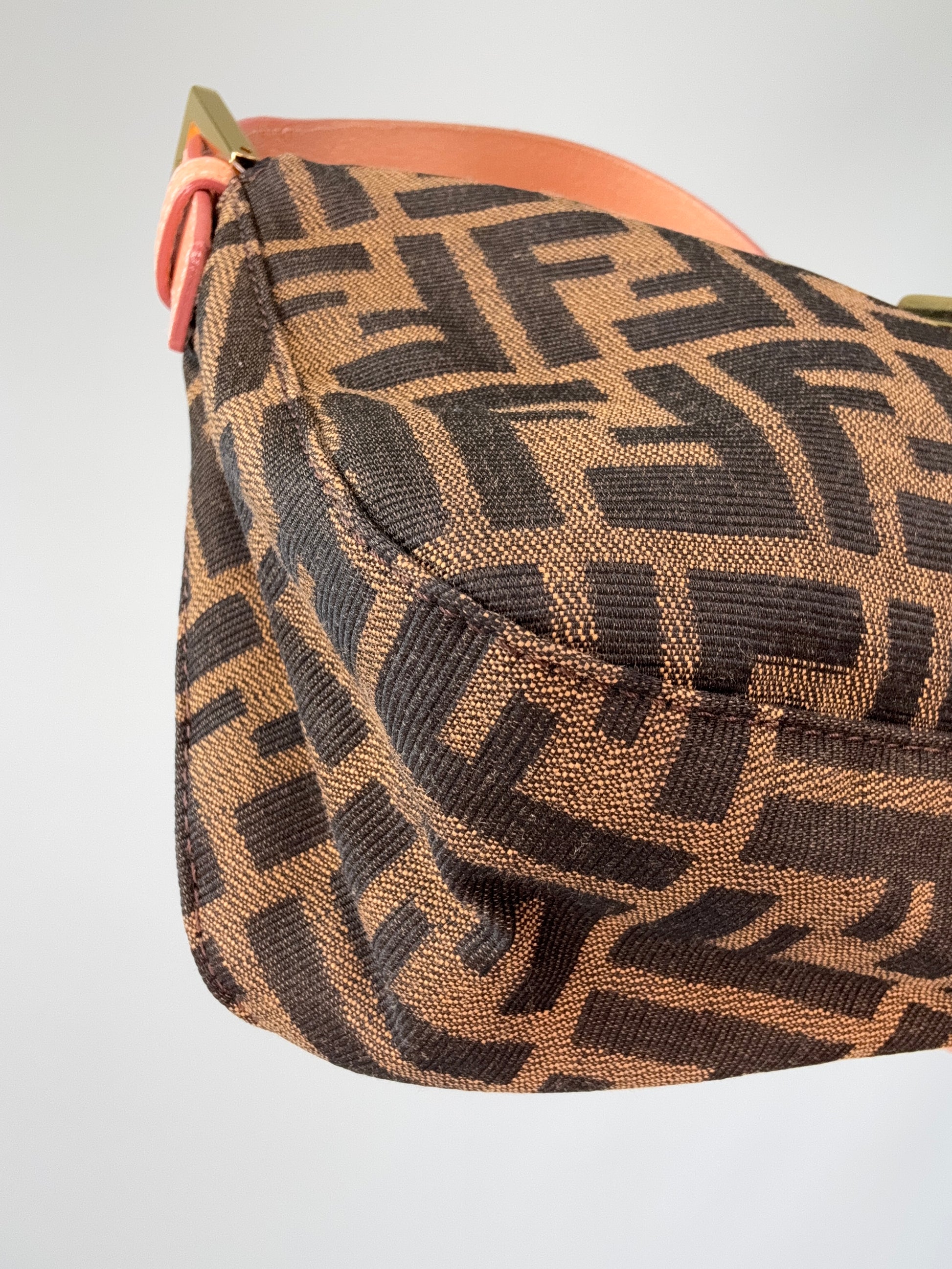 Fendi Zucca Crystal Enamel Floral Baguette front left bottom corner
