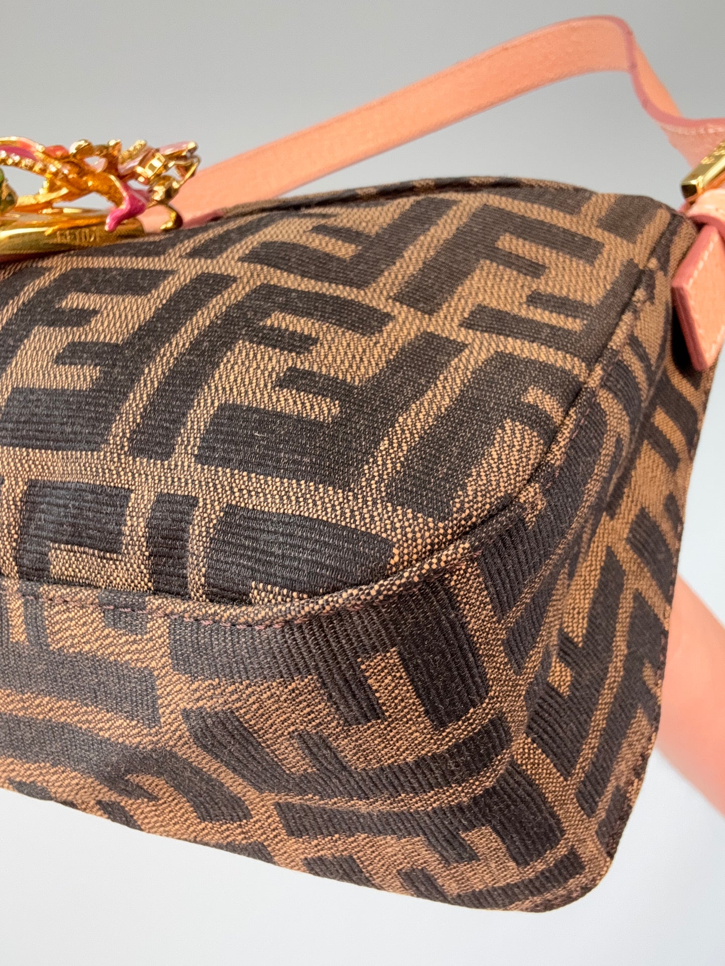 Fendi Zucca Crystal Enamel Floral Baguette front right bottom corner