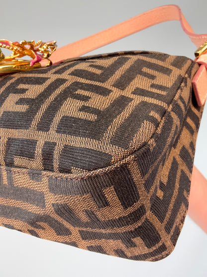 Fendi Zucca Crystal Enamel Floral Baguette front right bottom corner