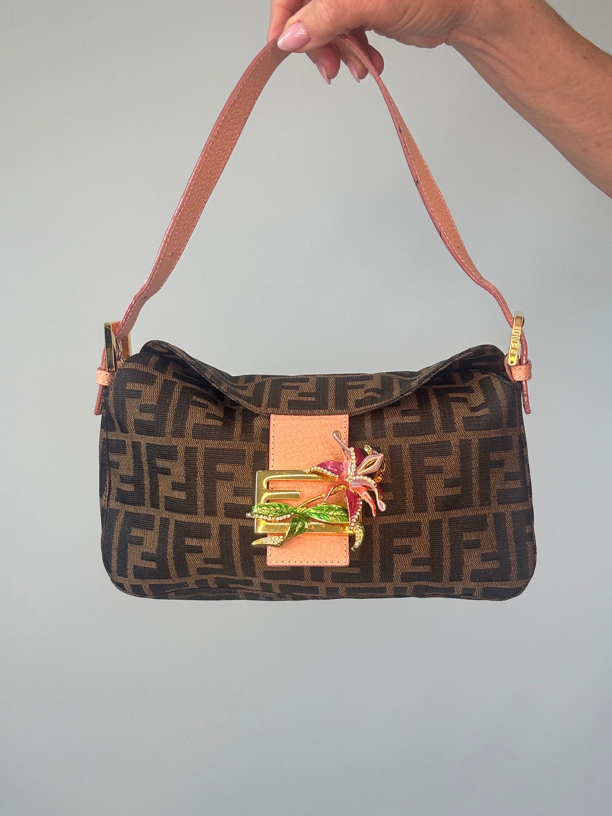 Fendi Zucca Crystal Enamel Floral Baguette front
