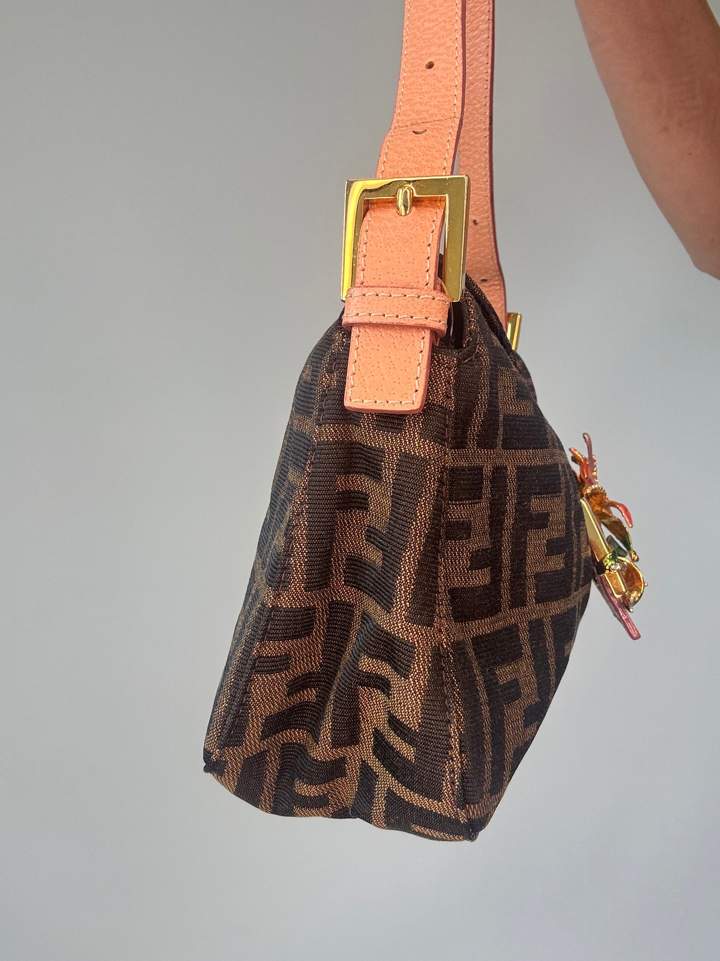 Fendi Zucca Crystal Enamel Floral Baguette left side
