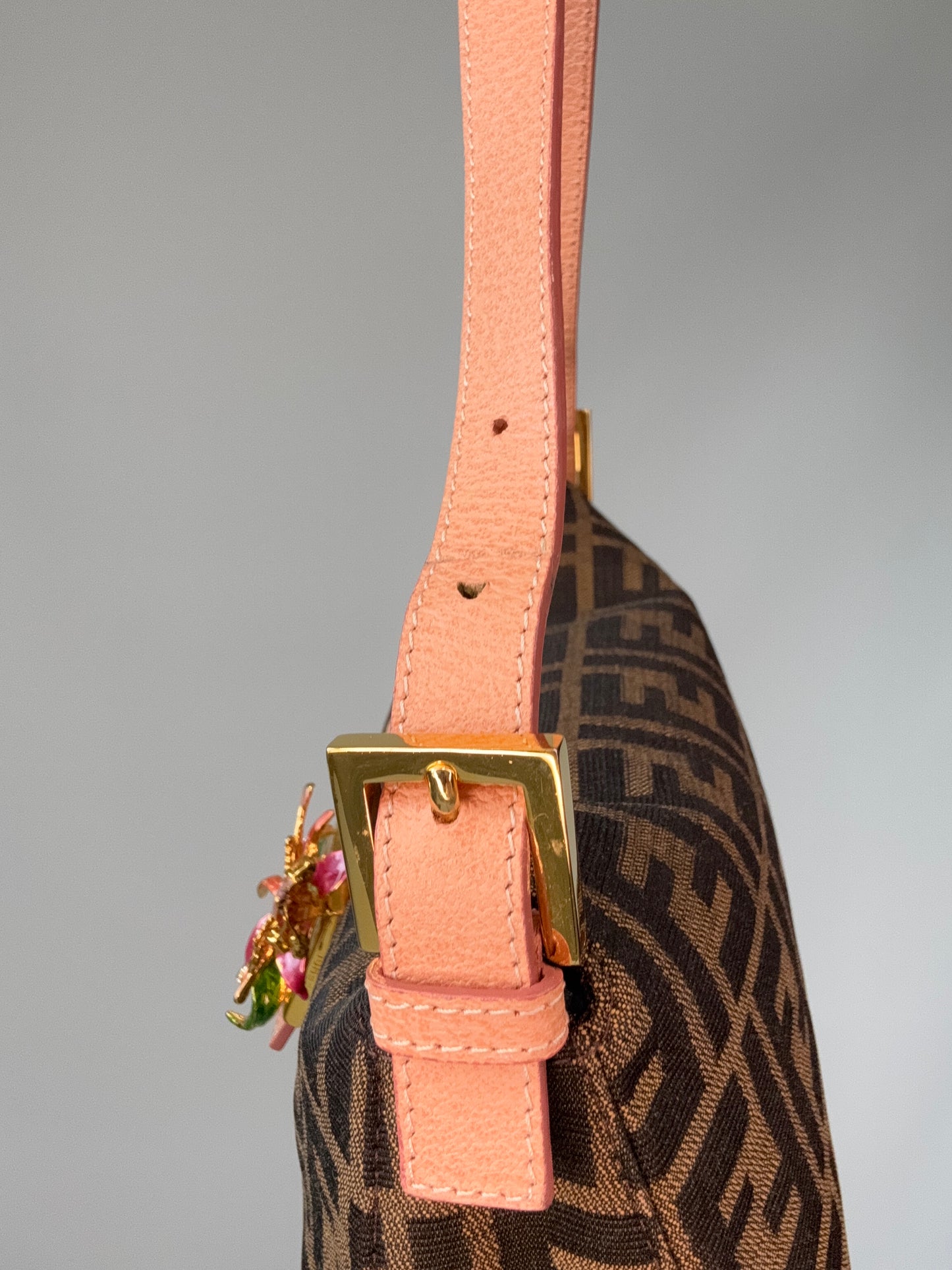 Fendi Zucca Crystal Enamel Floral Baguette right side strap