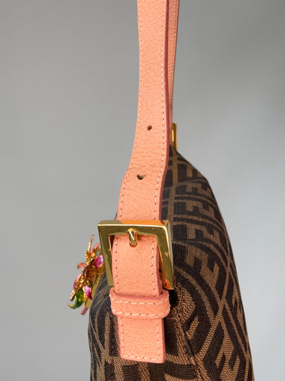 Fendi Zucca Crystal Enamel Floral Baguette right side strap
