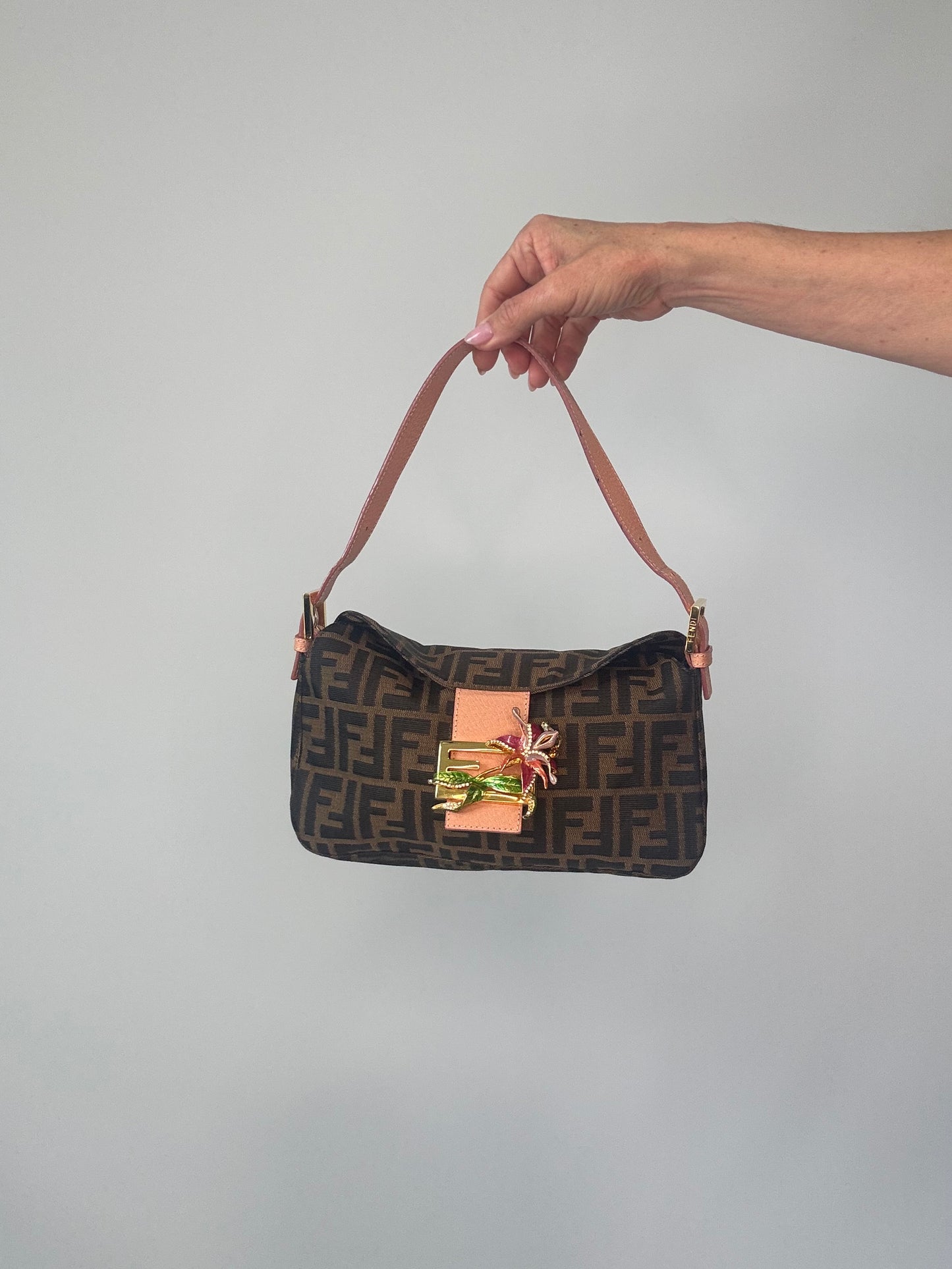Fendi Zucca Crystal Enamel Floral Baguette