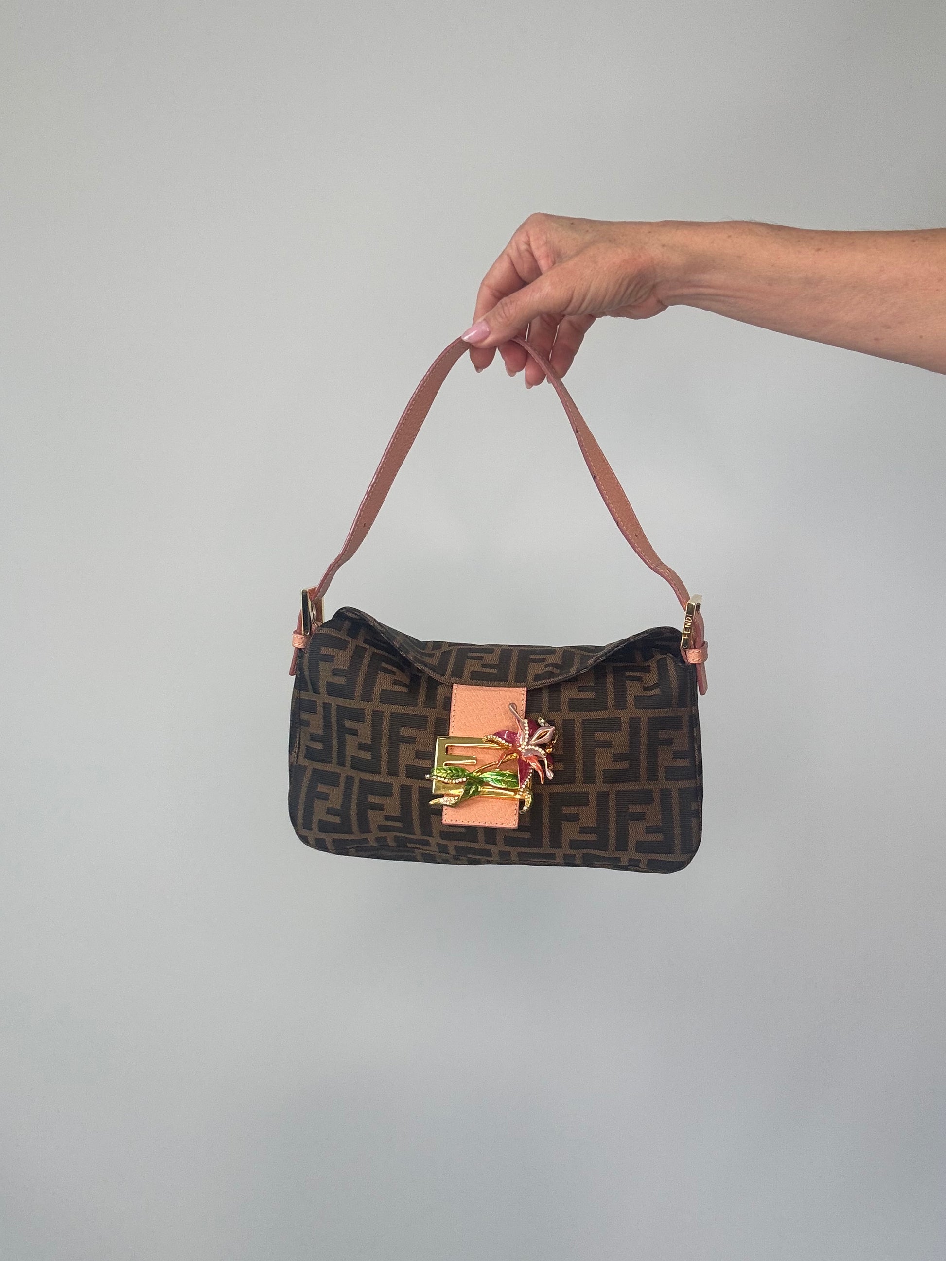 Fendi Zucca Crystal Enamel Floral Baguette