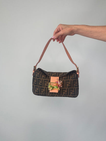 Fendi Zucca Crystal Enamel Floral Baguette