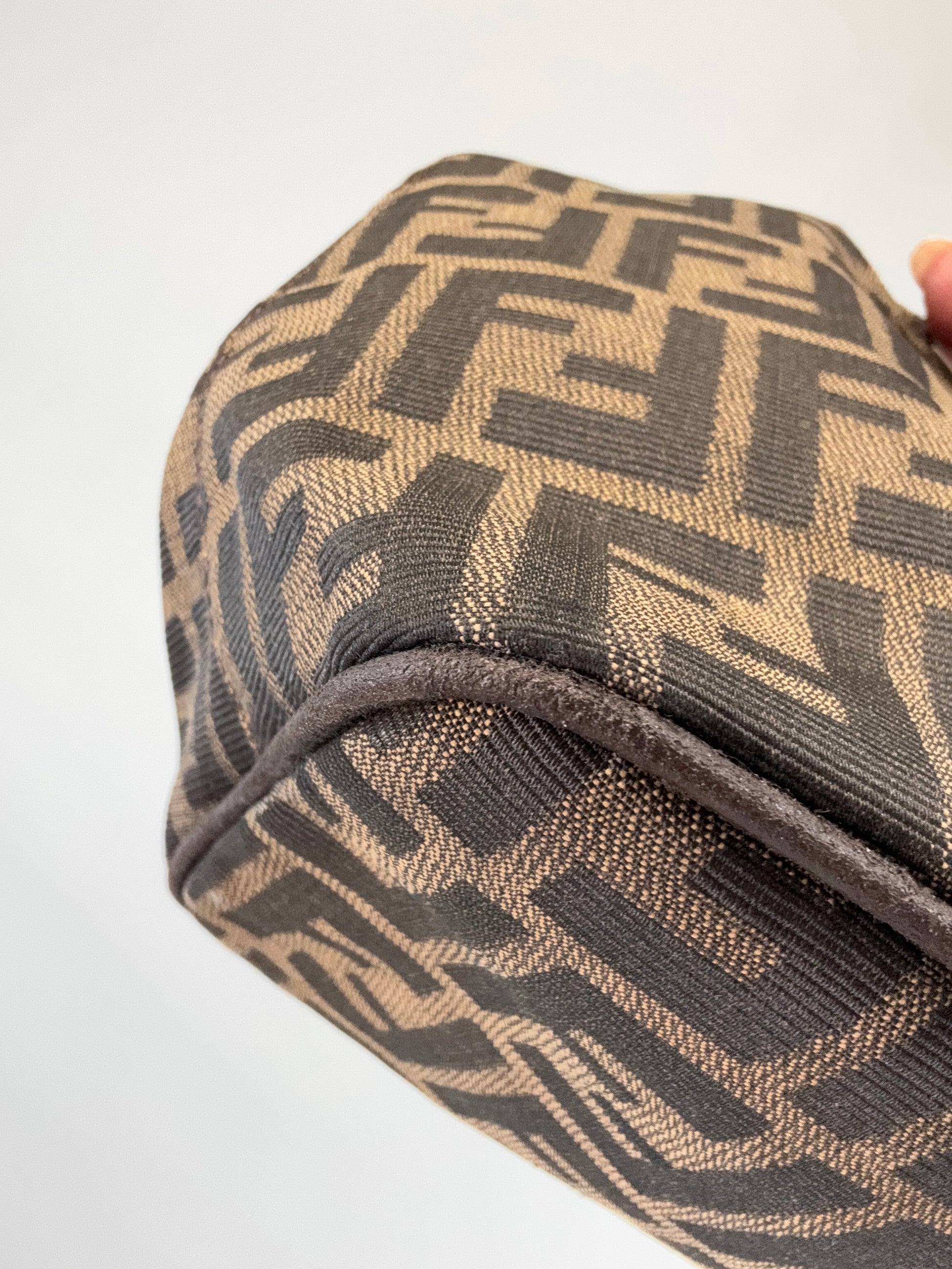 Fendi Zucca Hobo Bag front left bottom corner