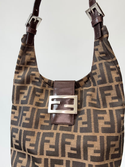 Fendi Zucca Hobo Bag front with hardware logo
