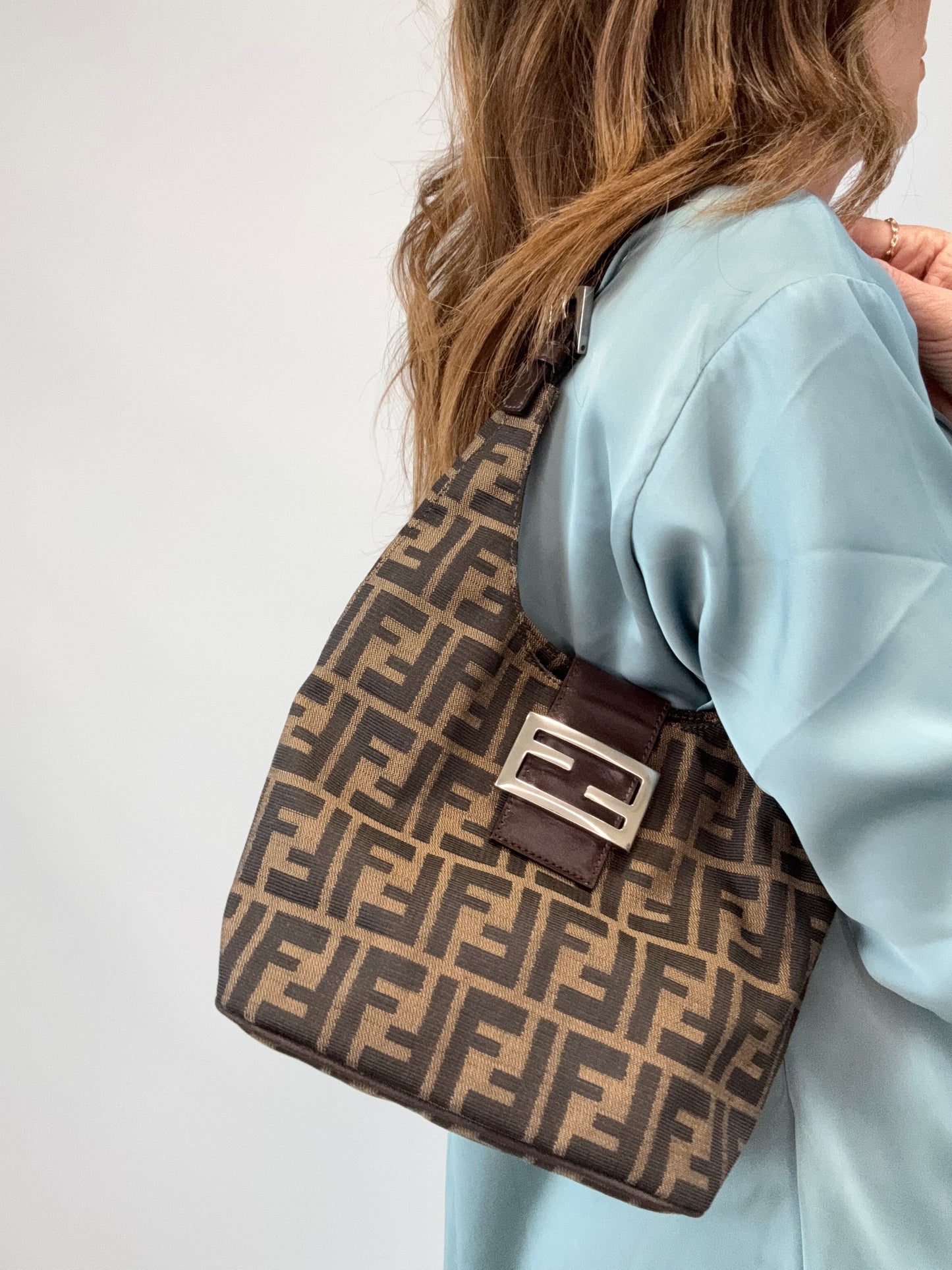 Fendi Zucca Hobo Bag modeled