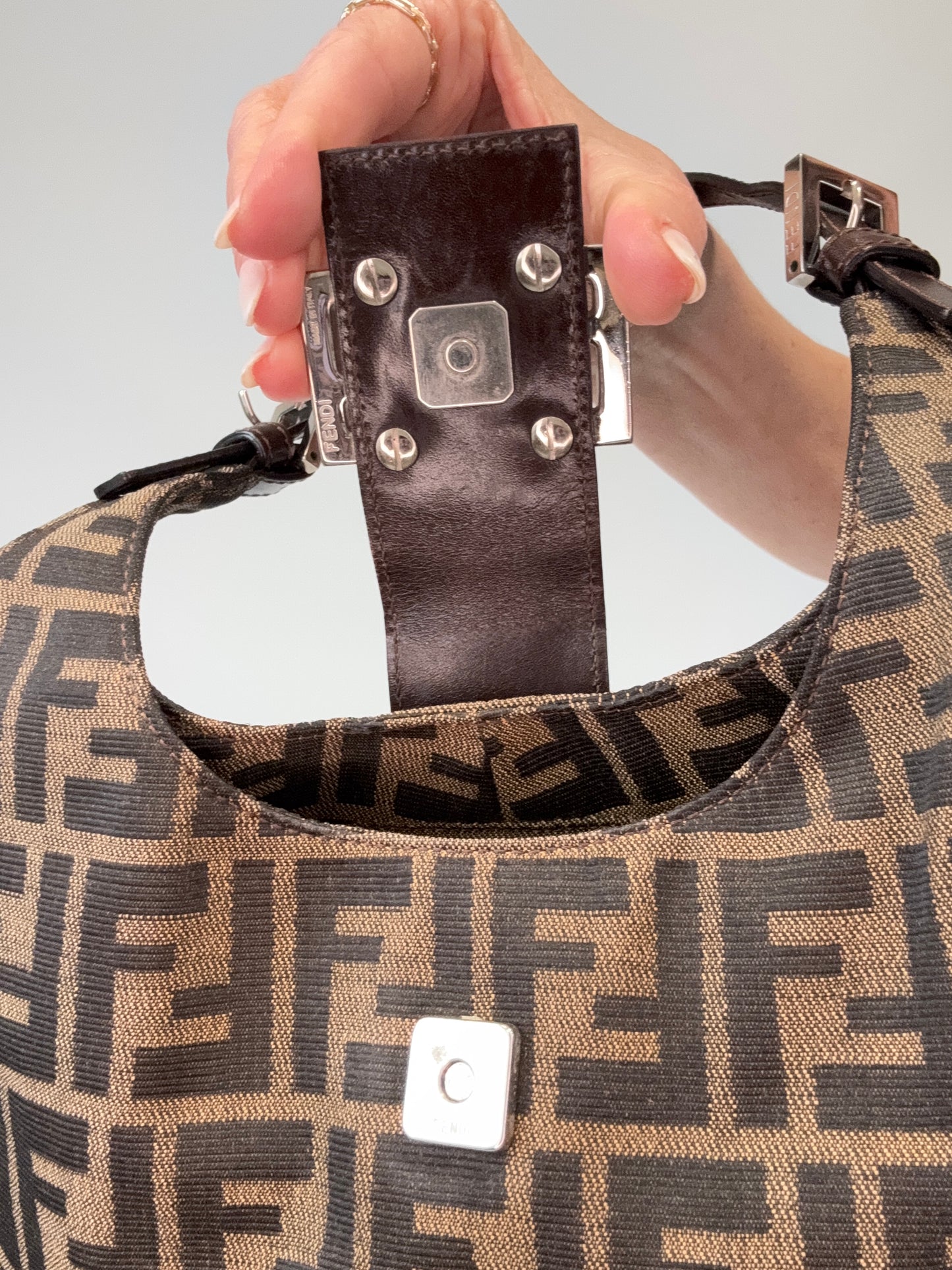 Fendi Zucca Hobo Bag interior of strap closure