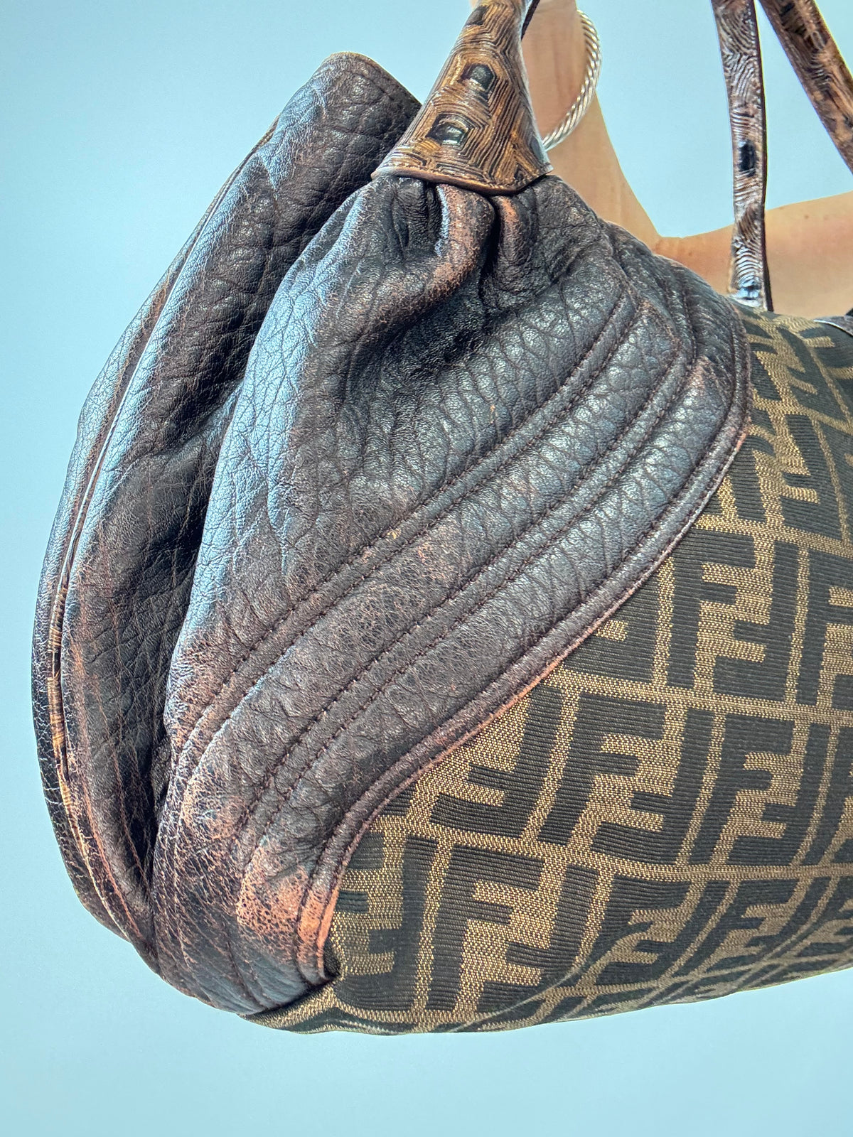 Fendi Zucca Nappa Nuvolata Vitello Tortuga Spy Bag