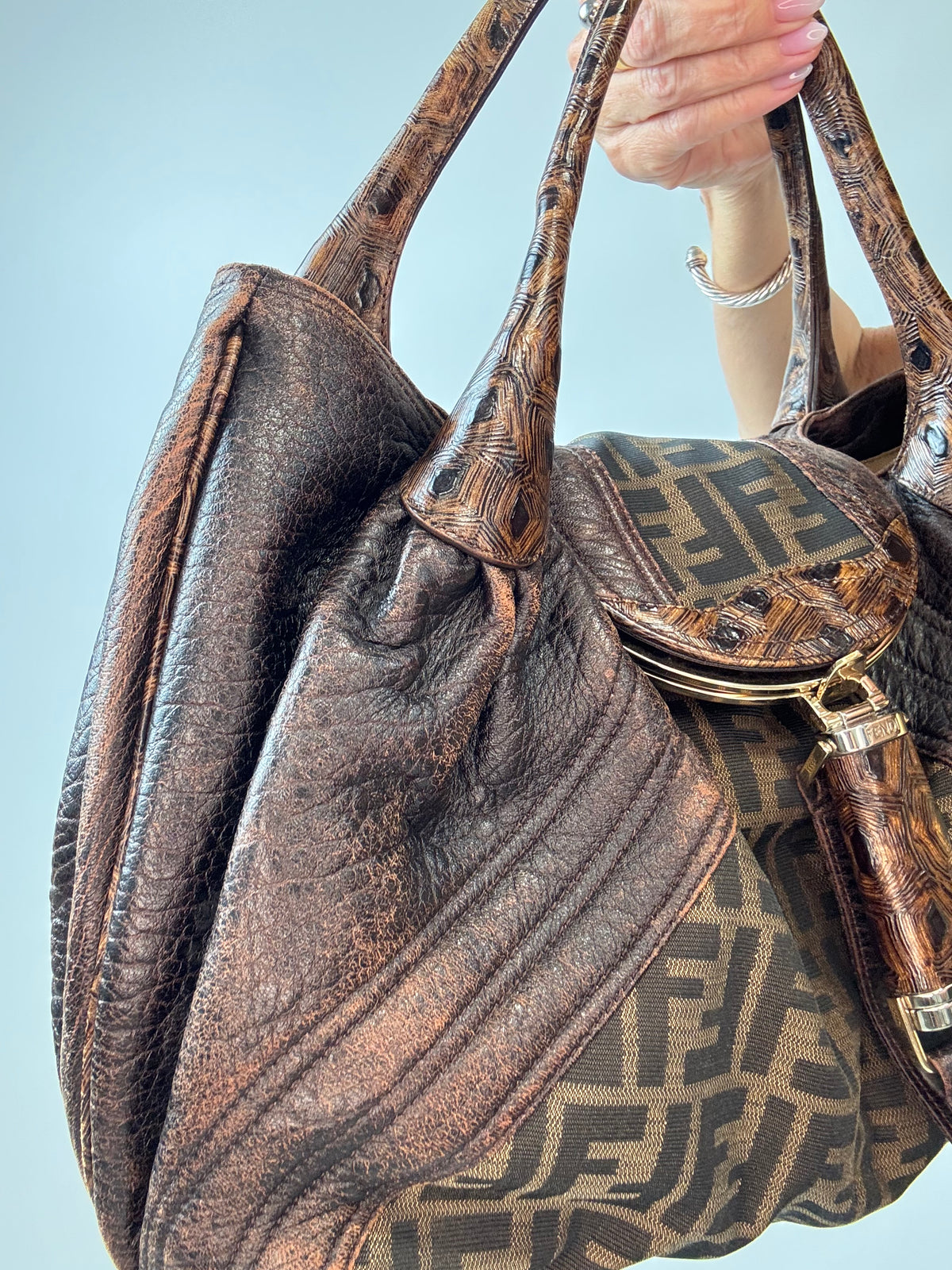 Fendi Zucca Nappa Nuvolata Vitello Tortuga Spy Bag