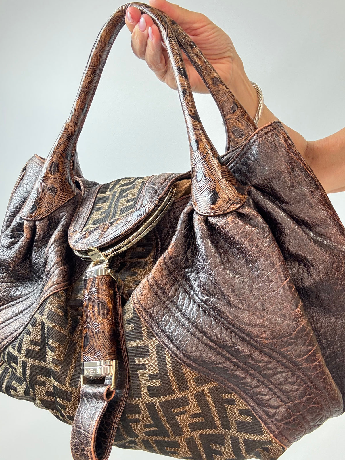Fendi Zucca Nappa Nuvolata Vitello Tortuga Spy Bag