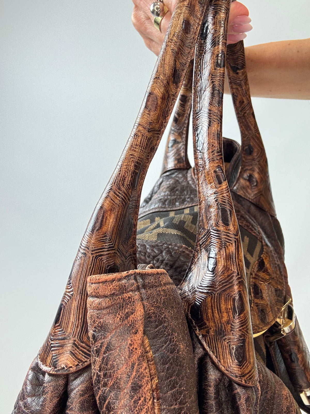 Fendi Zucca Nappa Nuvolata Vitello Tortuga Spy Bag