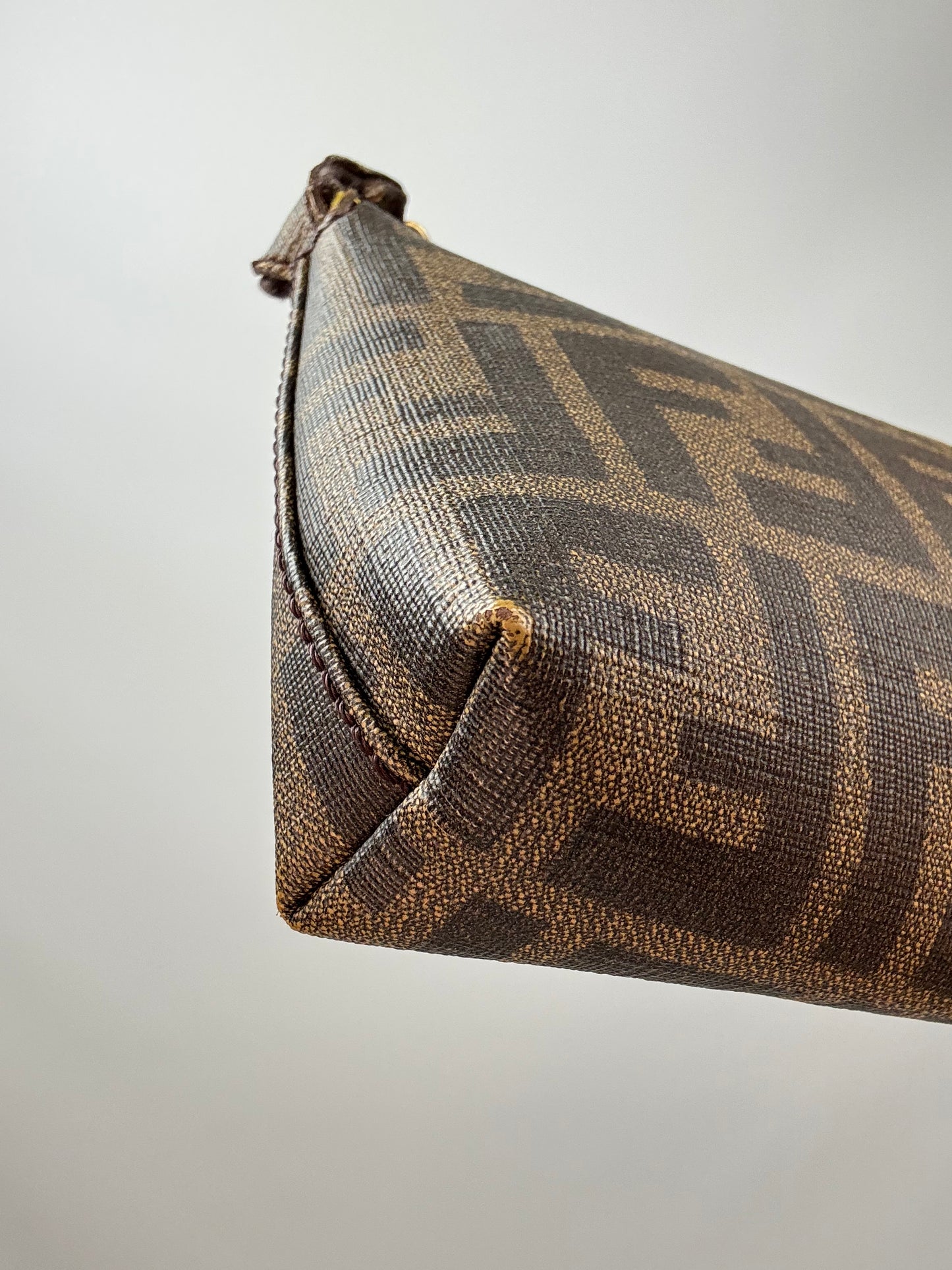 Fendi Zucca Spalmati Rose Ladybug Pochette Tabacco back left bottom corner