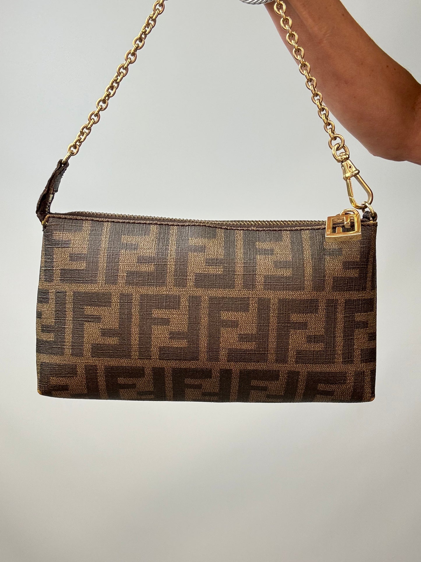 Fendi Zucca Spalmati Rose Ladybug Pochette Tabacco back of bag