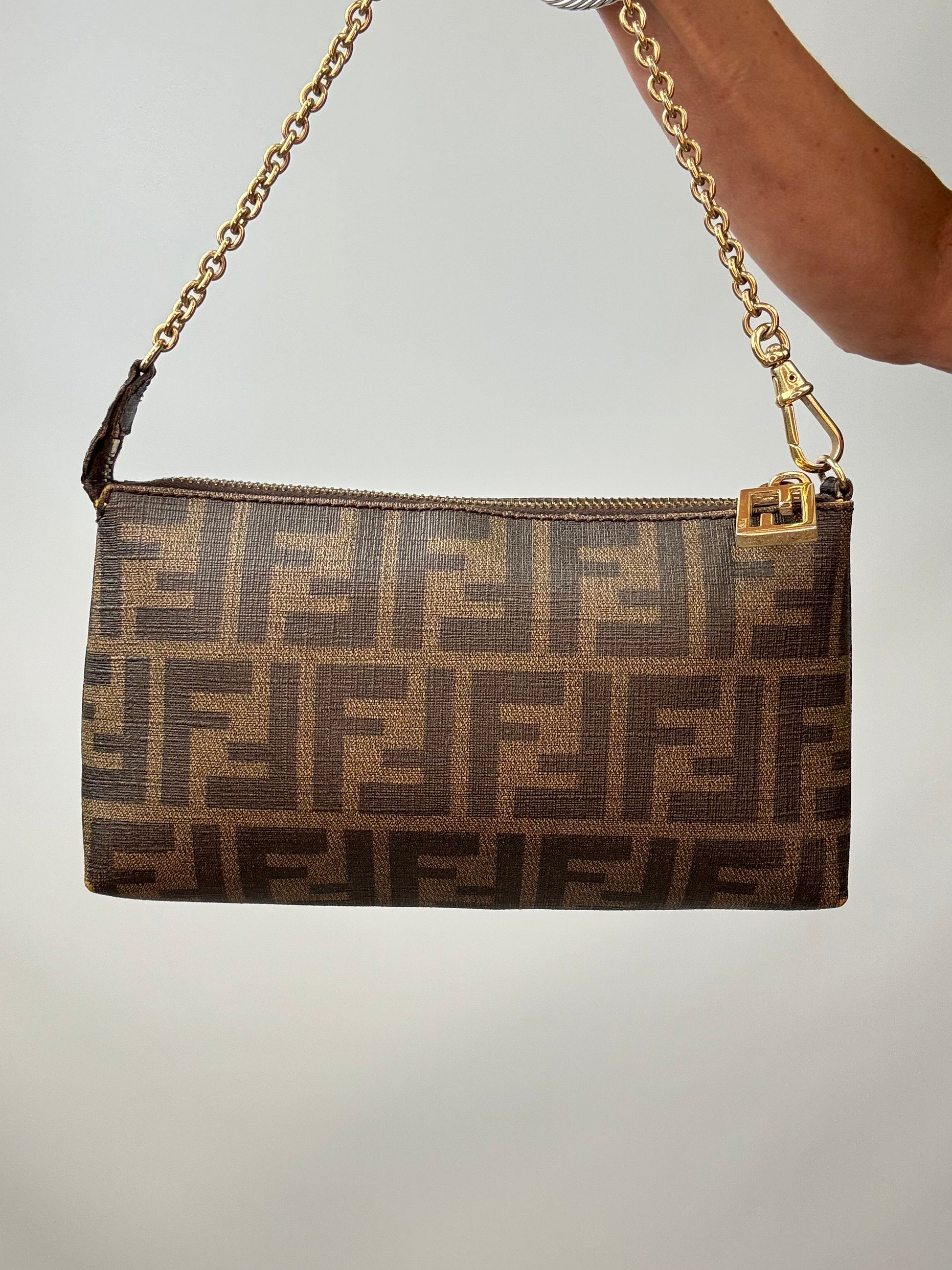Fendi Zucca Spalmati Rose Ladybug Pochette Tabacco back of bag