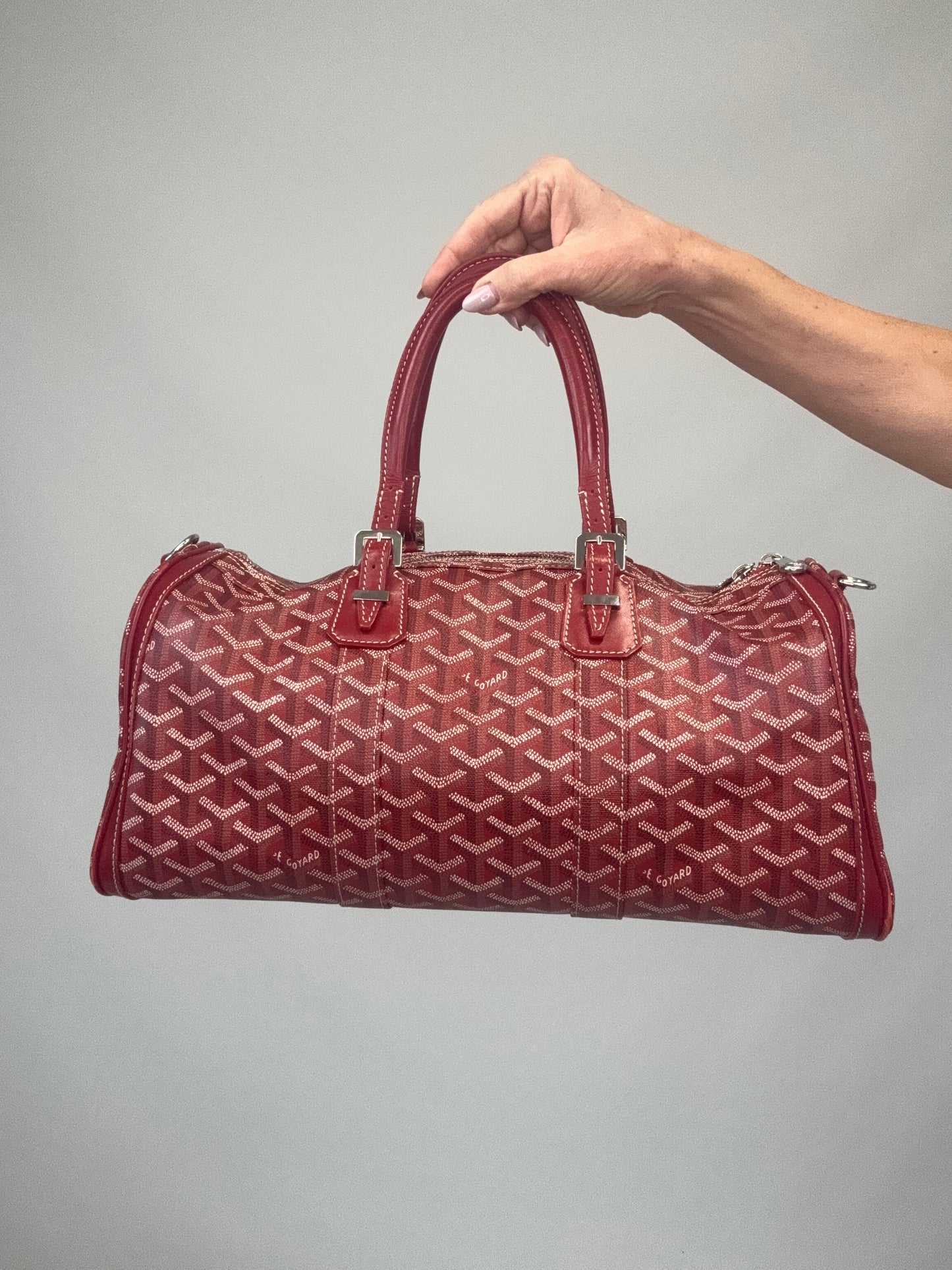 Goyard Goyardine Croisiere 35 in red back of handbag