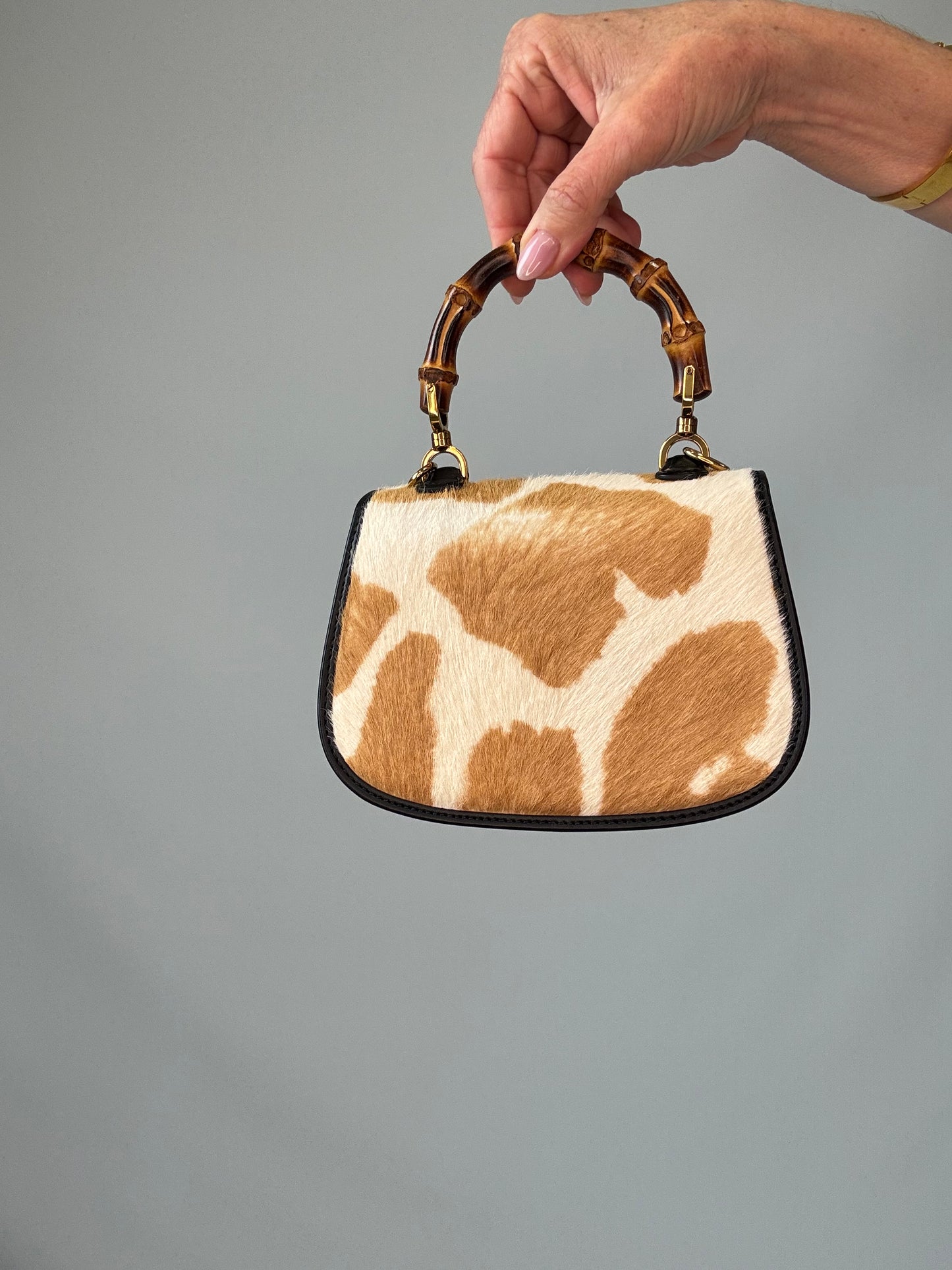 Gucci 1947 Bamboo Top Handle Mini Pony Hair Bag back of handbag