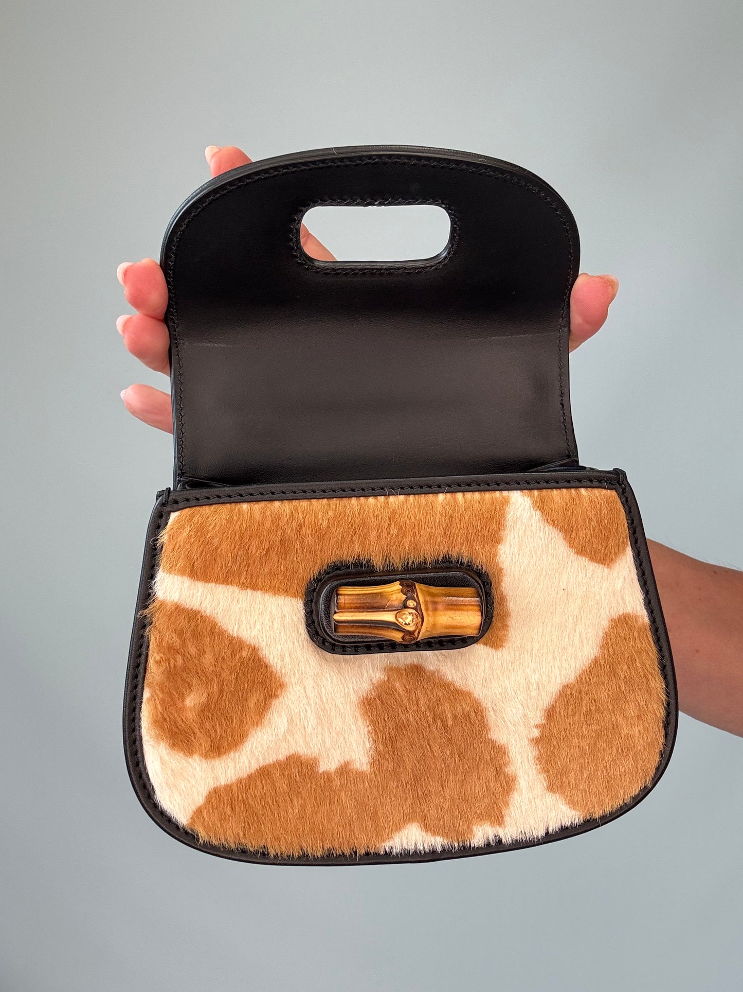 Gucci 1947 Bamboo Top Handle Mini Pony Hair Bag flap interior