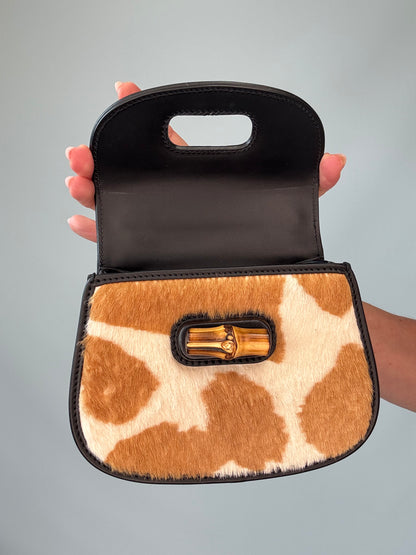 Gucci 1947 Bamboo Top Handle Mini Pony Hair Bag flap interior