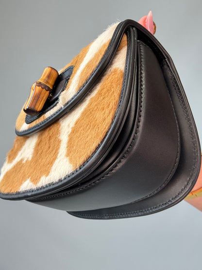 Gucci 1947 Bamboo Top Handle Mini Pony Hair Bag front right bottom corner
