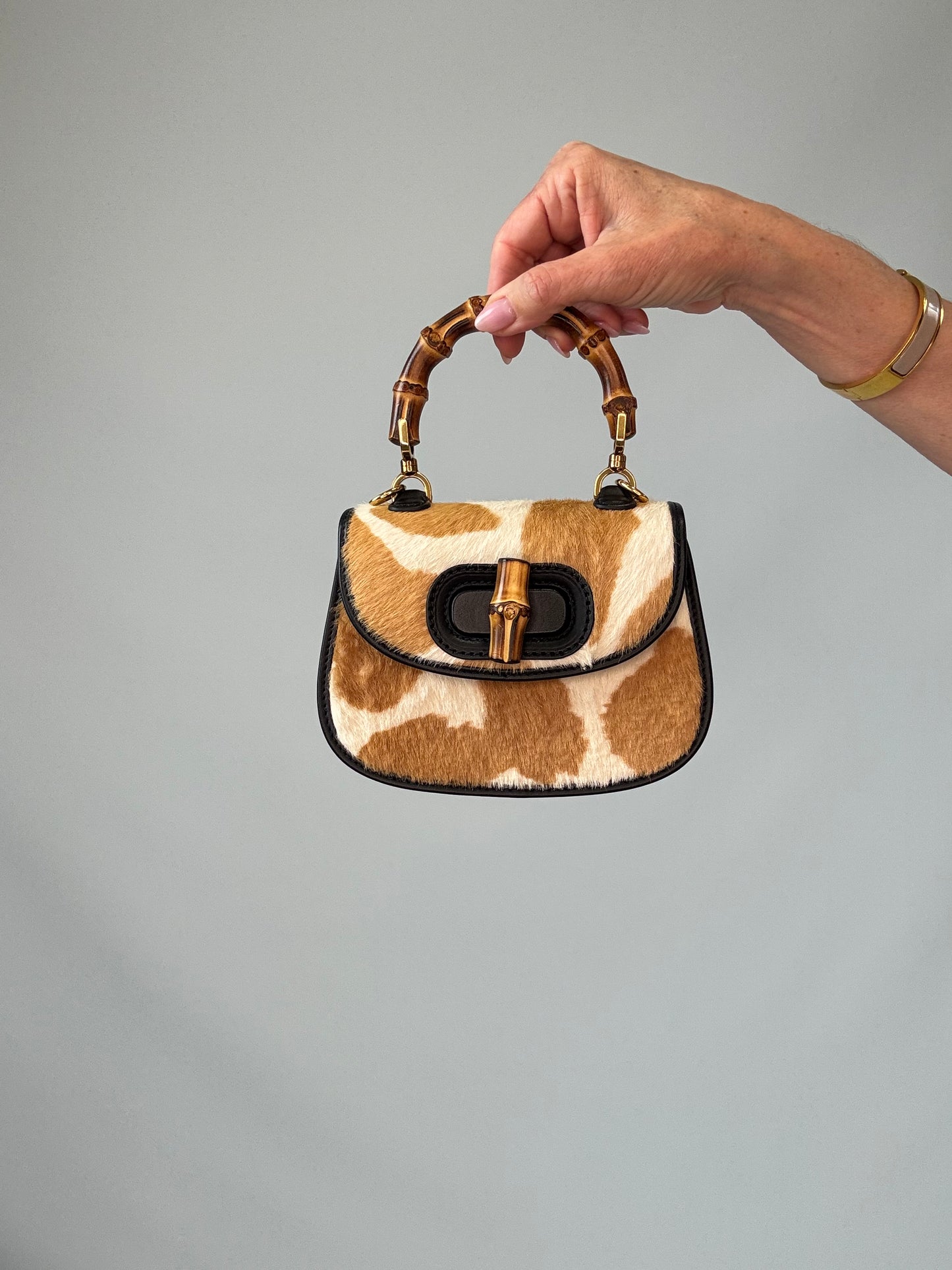 Gucci 1947 Bamboo Top Handle Mini Pony Hair Bag
