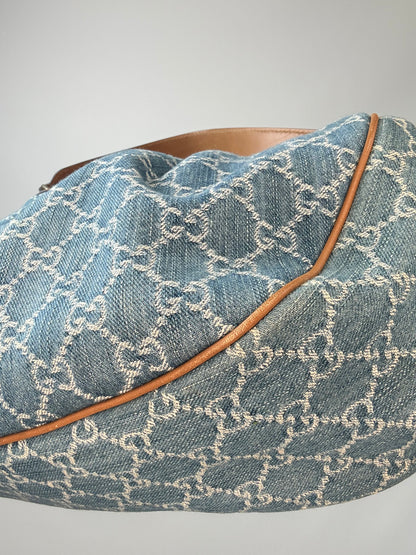 Gucci Blue GG Denim Medium Sukey Tote Bag back right bottom corner