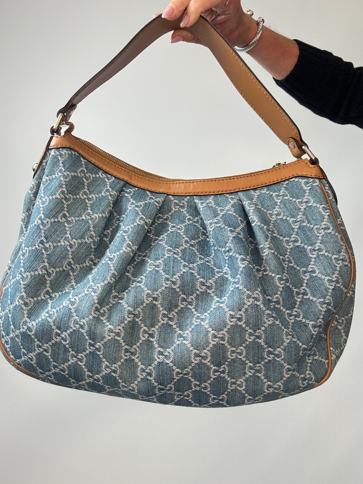 Gucci Blue GG Denim Medium Sukey Tote Bag back of handbag