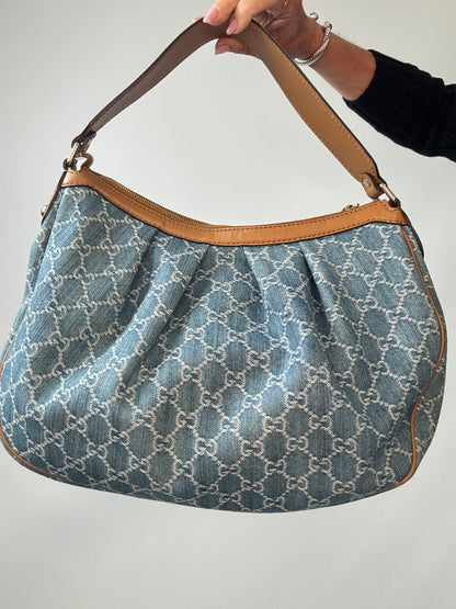 Gucci Blue GG Denim Medium Sukey Tote Bag back of handbag