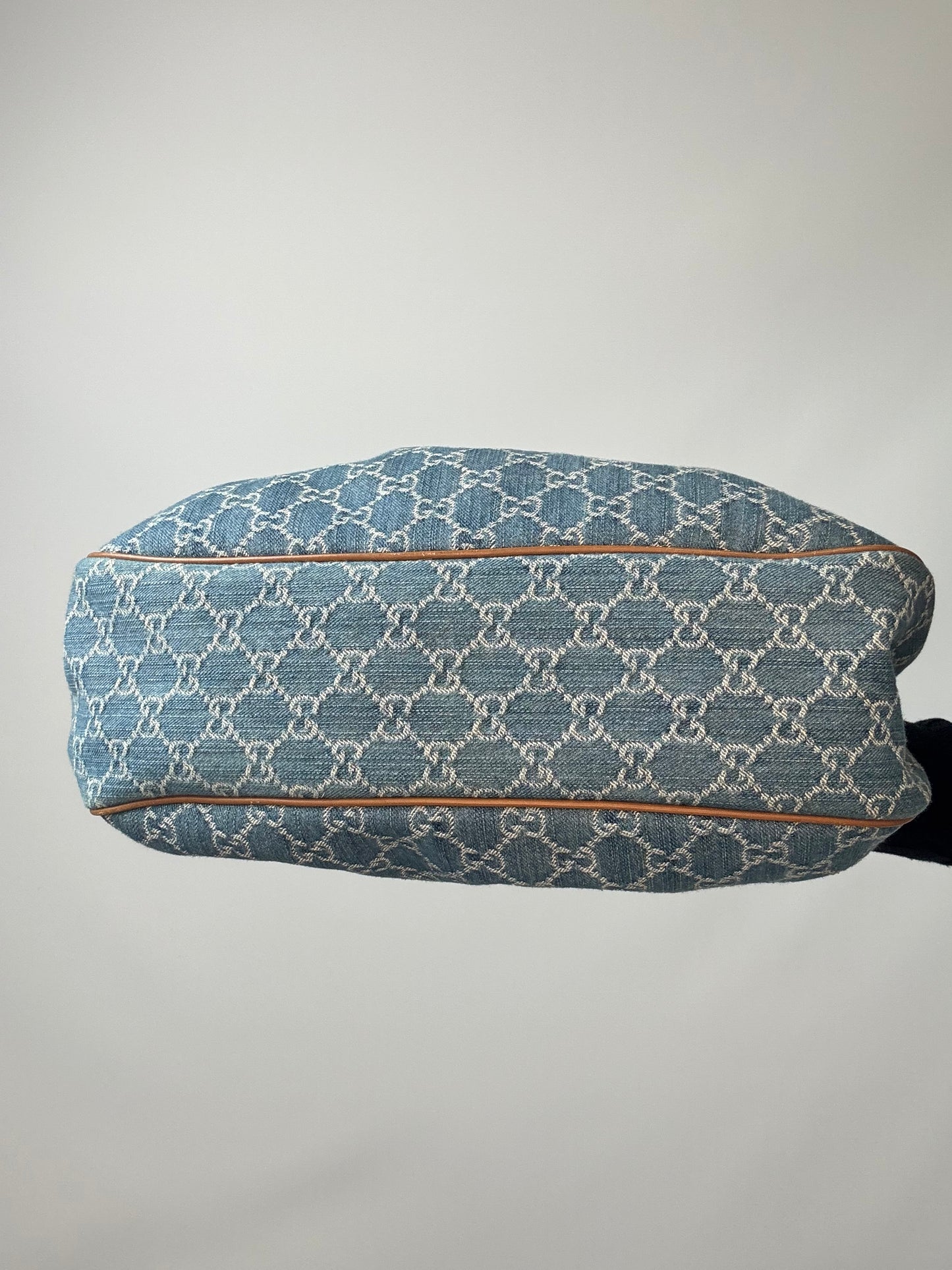 Gucci Blue GG Denim Medium Sukey Tote Bag bottom of handbag