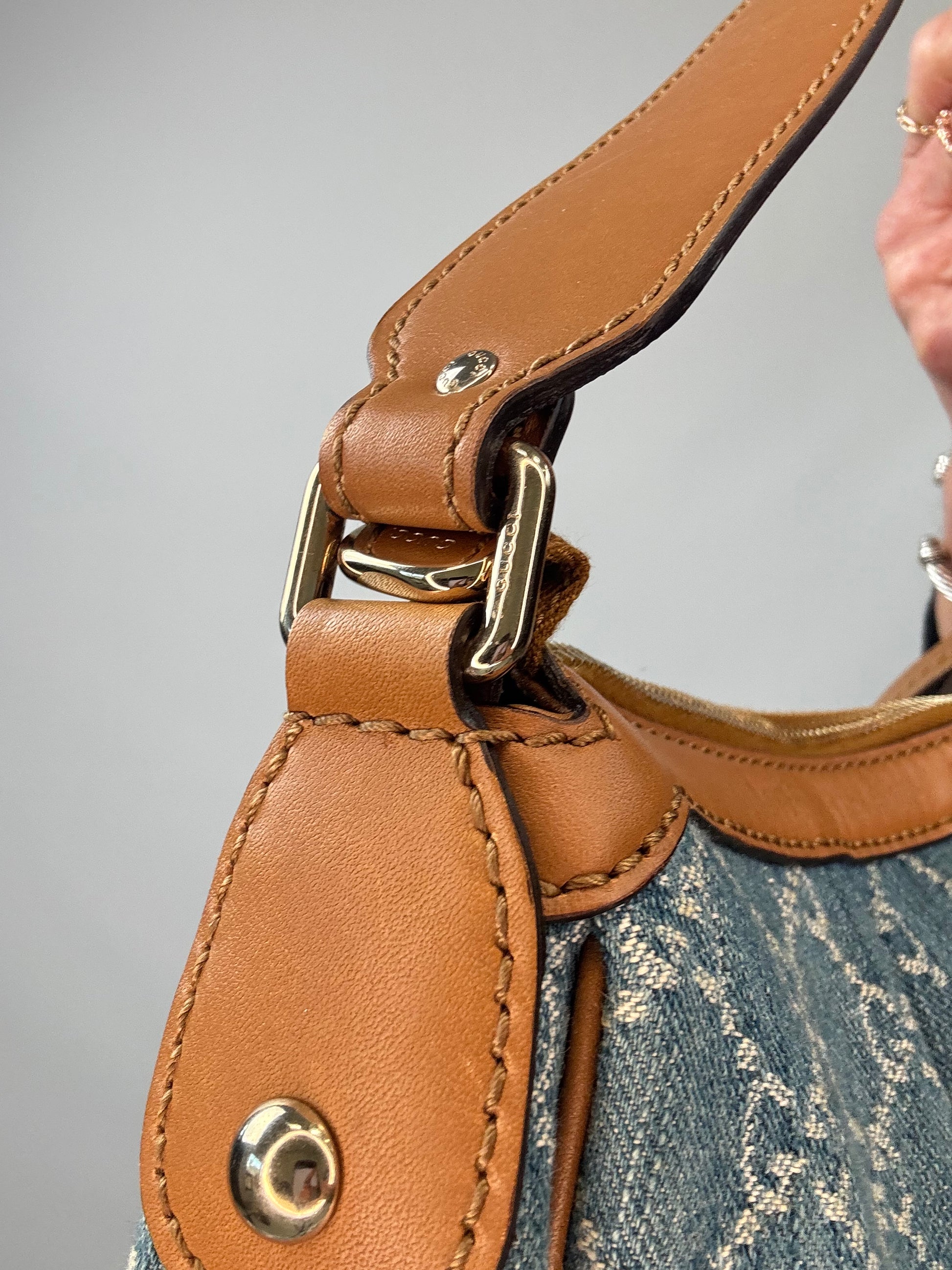 Gucci Blue GG Denim Medium Sukey Tote Bag hardware 