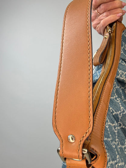 Gucci Blue GG Denim Medium Sukey Tote Bag leather handle