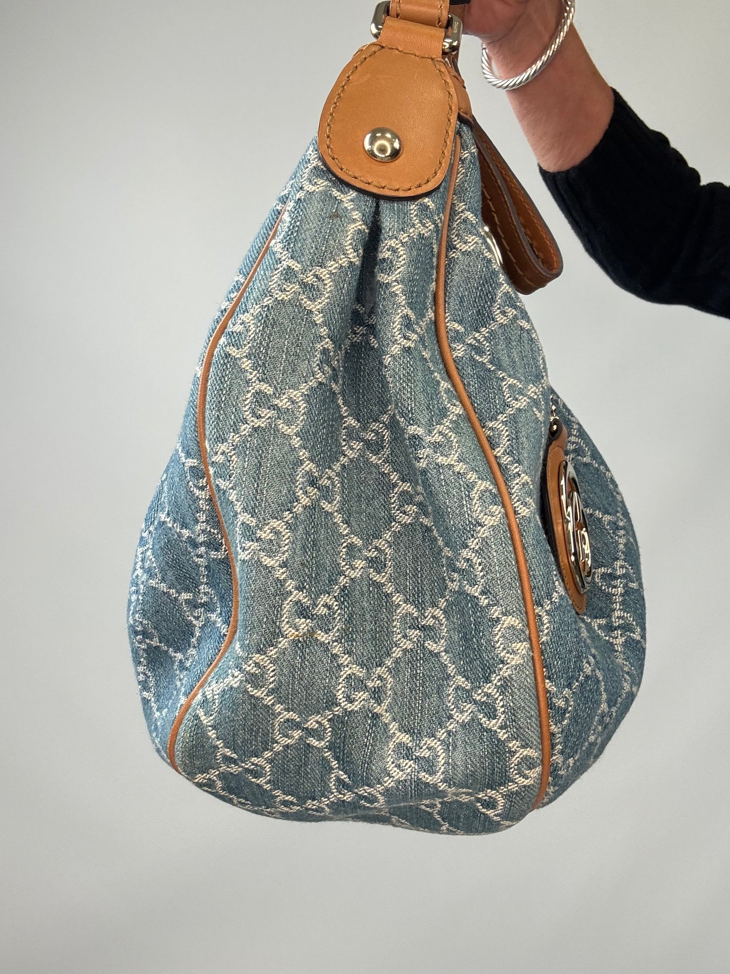 Gucci Blue GG Denim Medium Sukey Tote Bag left side