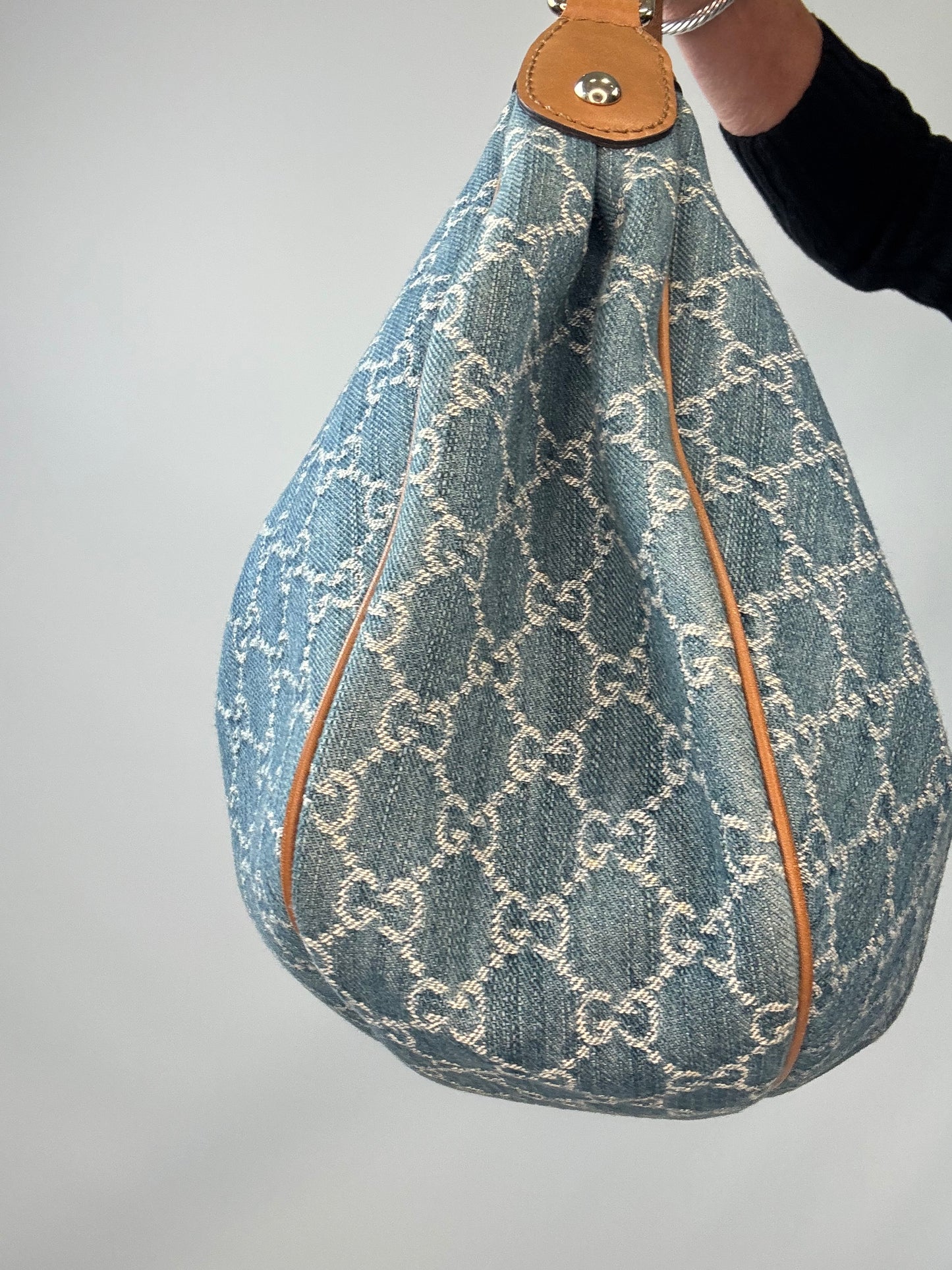 Gucci Blue GG Denim Medium Sukey Tote Bag right side