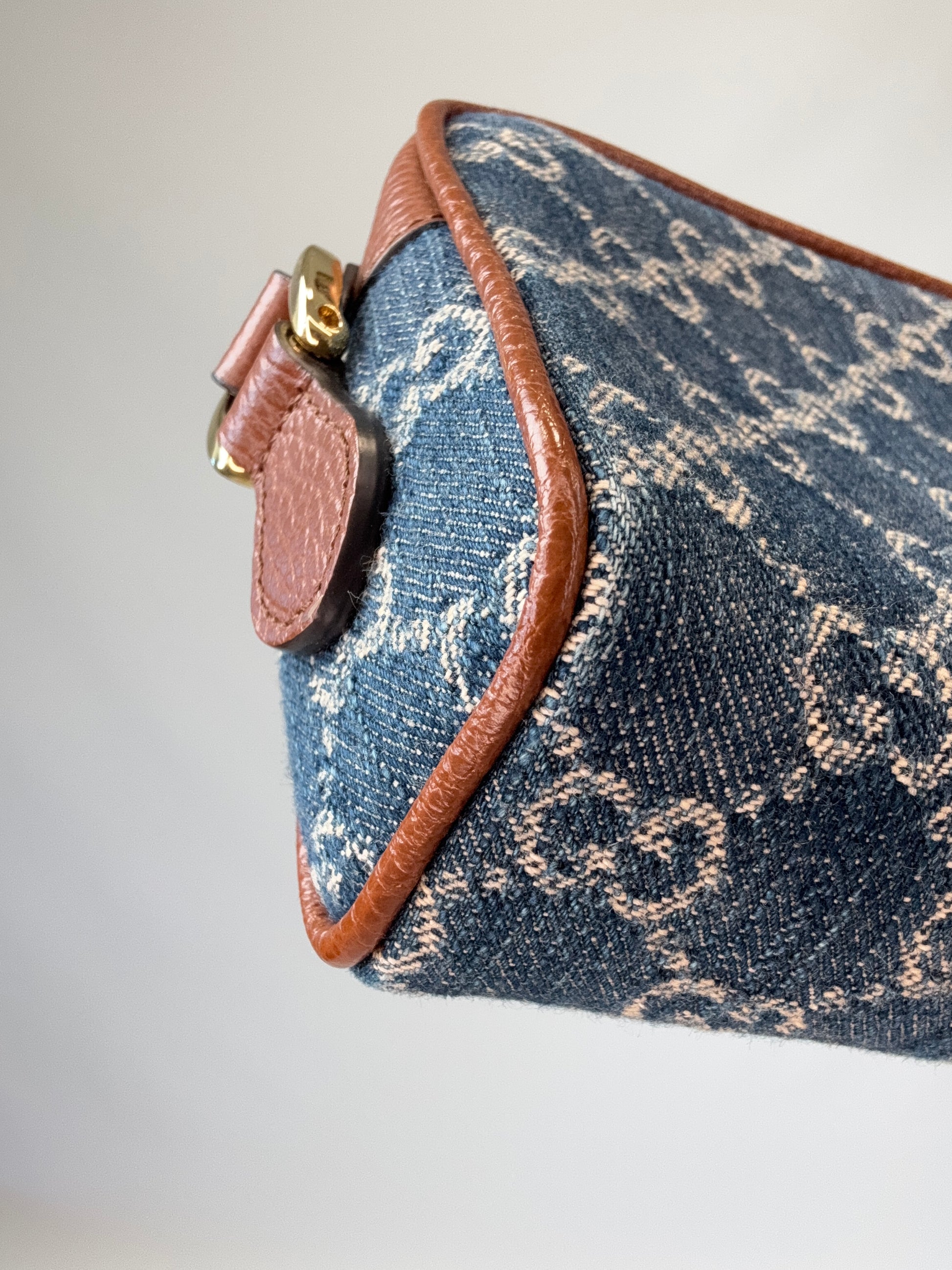 Gucci Denim Monogram Mini Crossbody back left bottom corner
