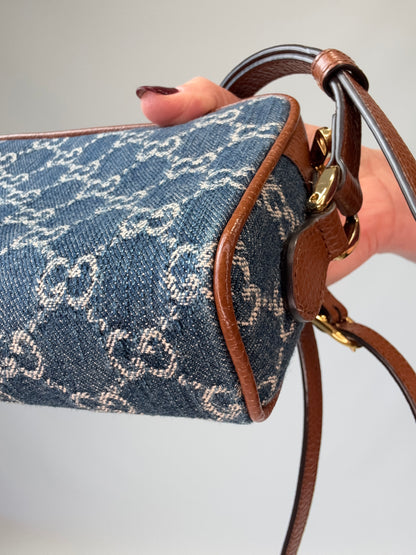Gucci Denim Monogram Mini Crossbody back right bottom corner