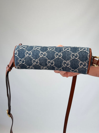 Gucci Denim Monogram Mini Crossbody bottom of handbag