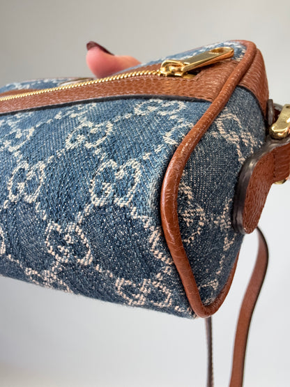Gucci Denim Monogram Mini Crossbody front right bottom corner