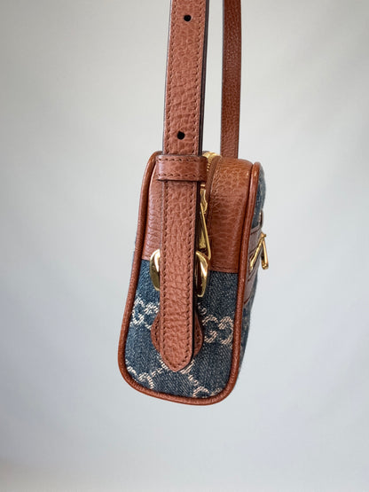 Gucci Denim Monogram Mini Crossbody left side