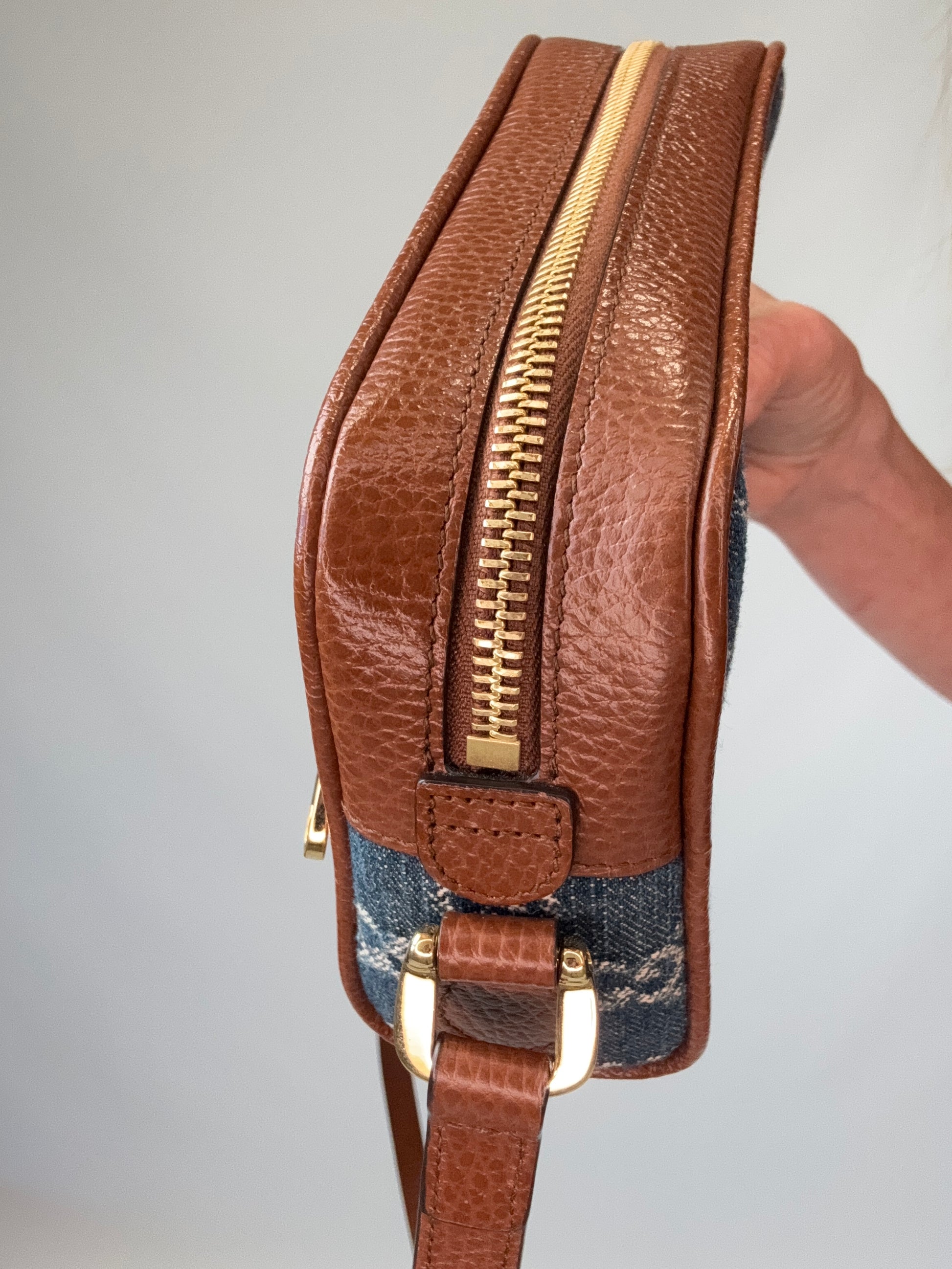 Gucci Denim Monogram Mini Crossbody top other side