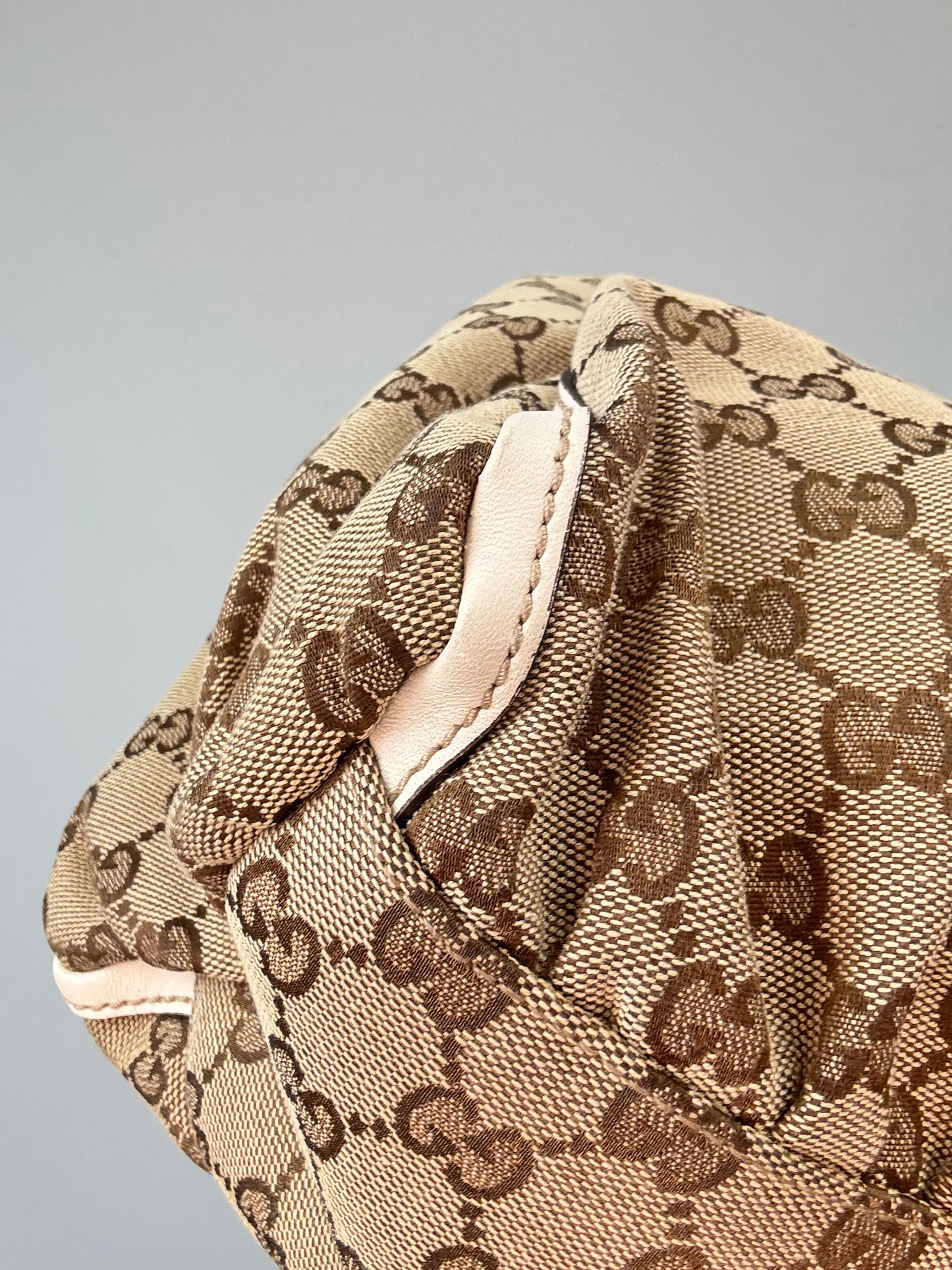 Gucci GG Canvas Abbey D-RIng Hobo Bag back left bottom corner