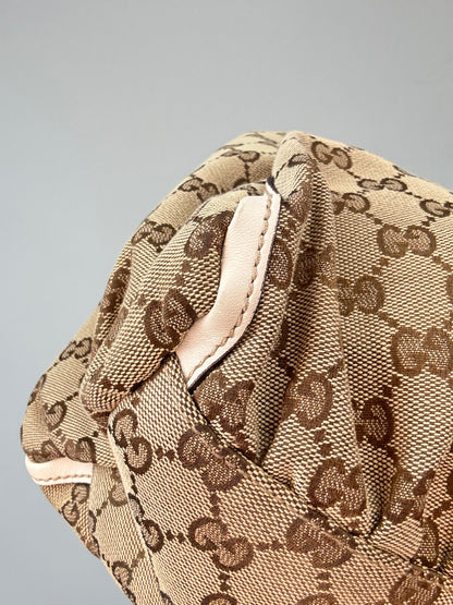 Gucci GG Canvas Abbey D-RIng Hobo Bag back left bottom corner