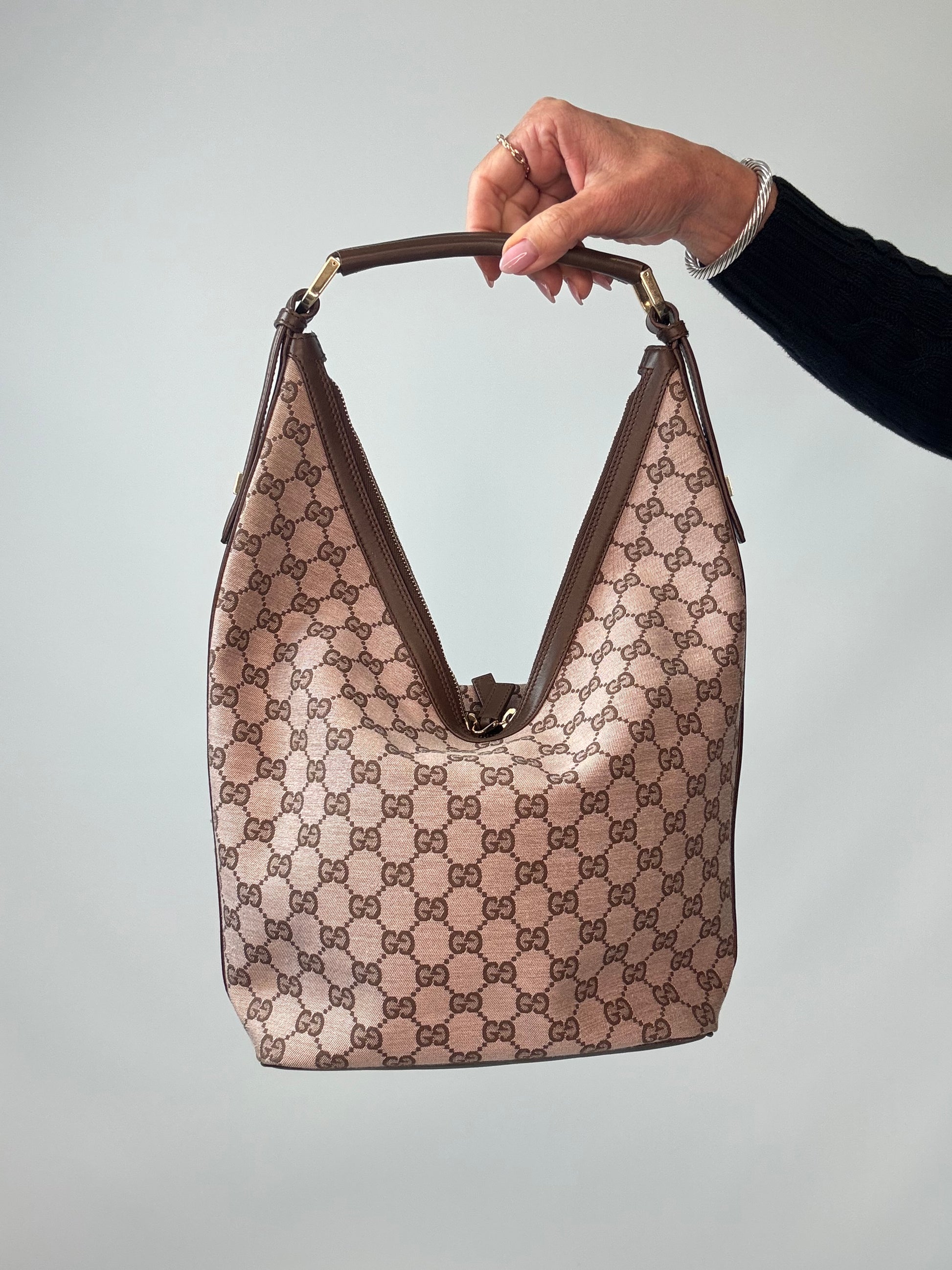 Gucci GG Canvas Hobo Bag back of handbag