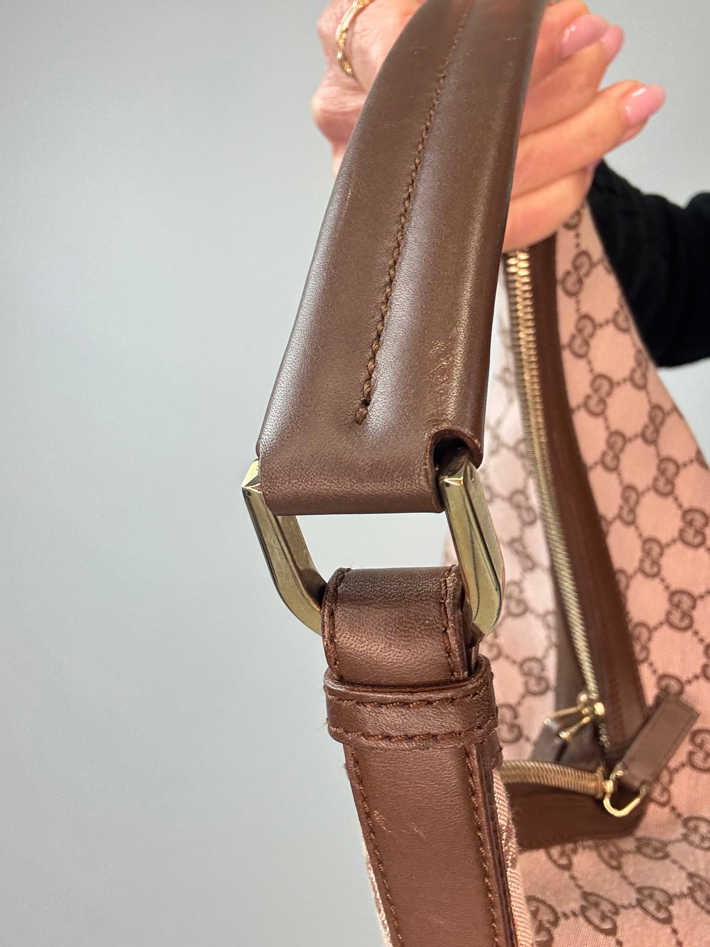Gucci GG Canvas Hobo Bag strap top left