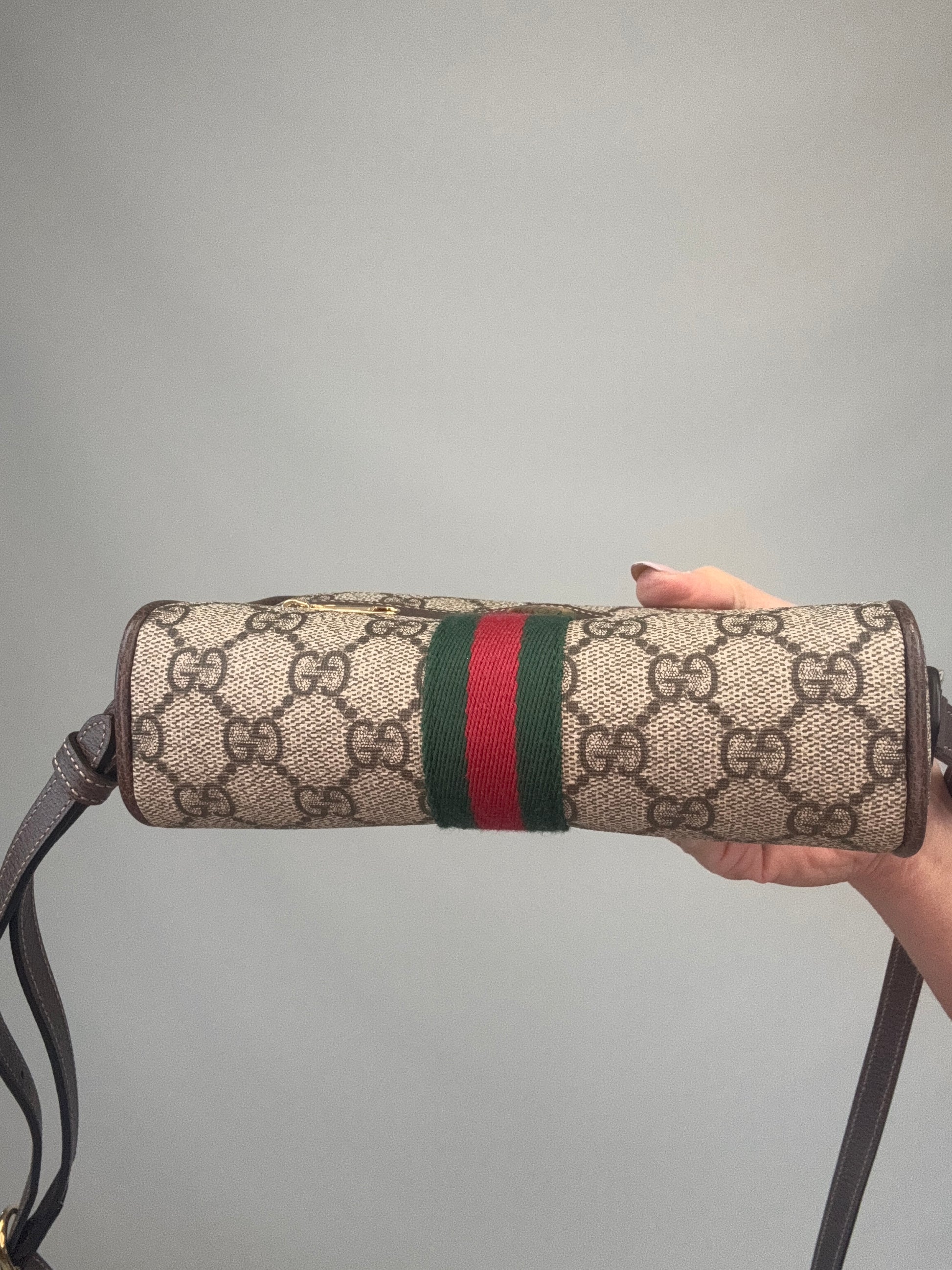 Gucci GG Supreme Monogram Web Mini Ophidia Shoulder Bag bottom of handbag