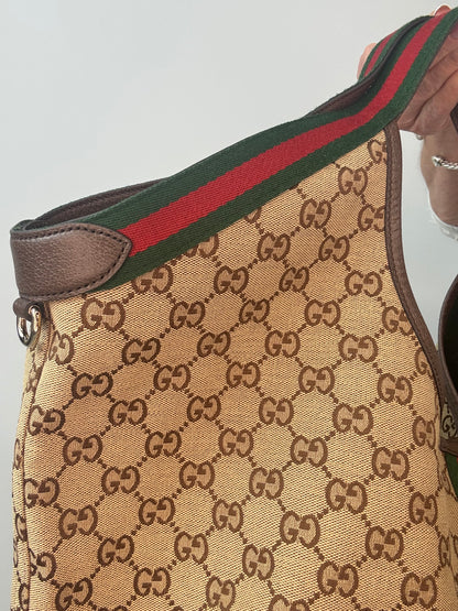 Gucci Giglio Large GG Canvas Tote Bag back left side web stripe