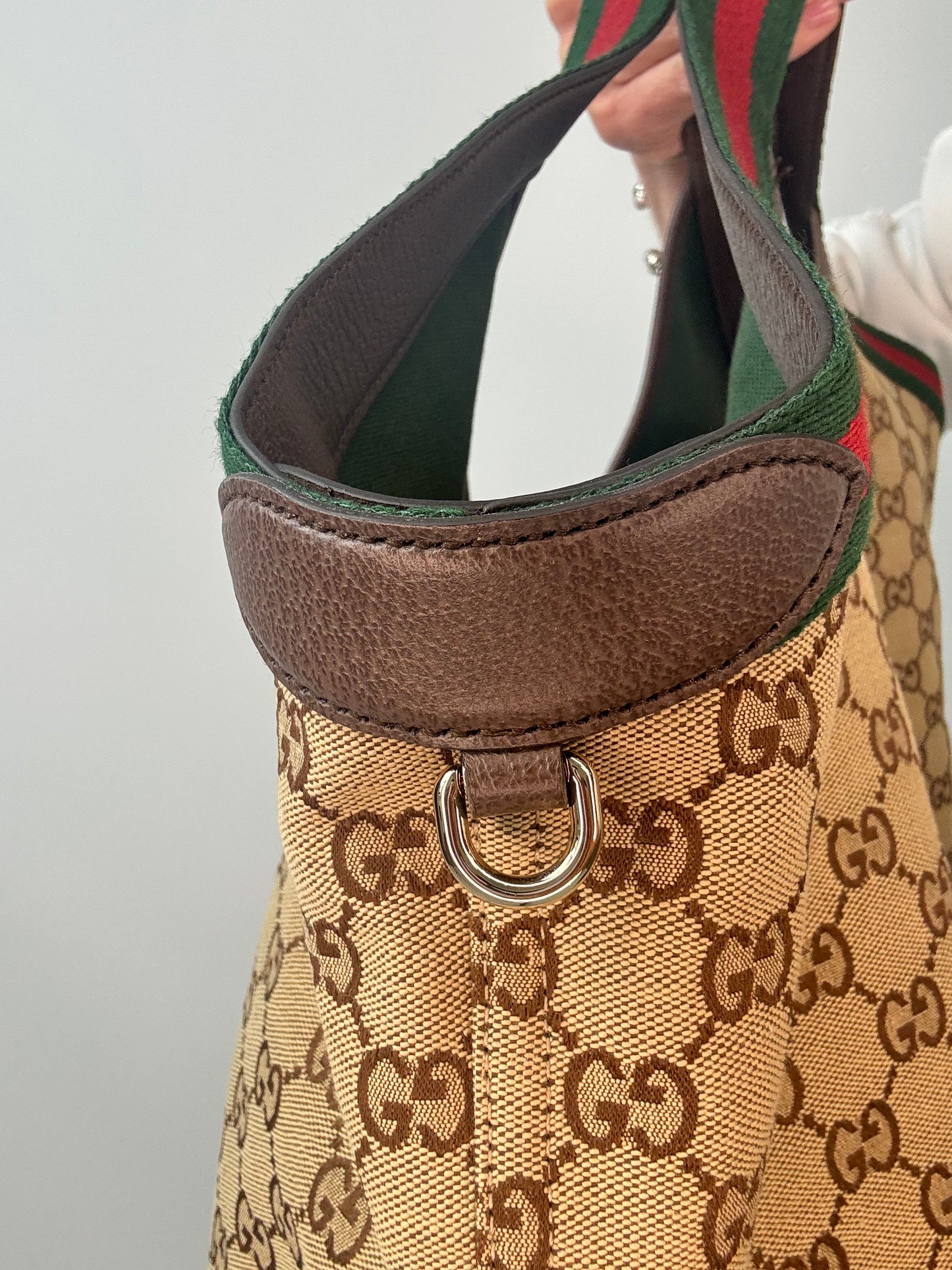 Gucci Giglio Large GG Canvas Tote Bag left side leather trim