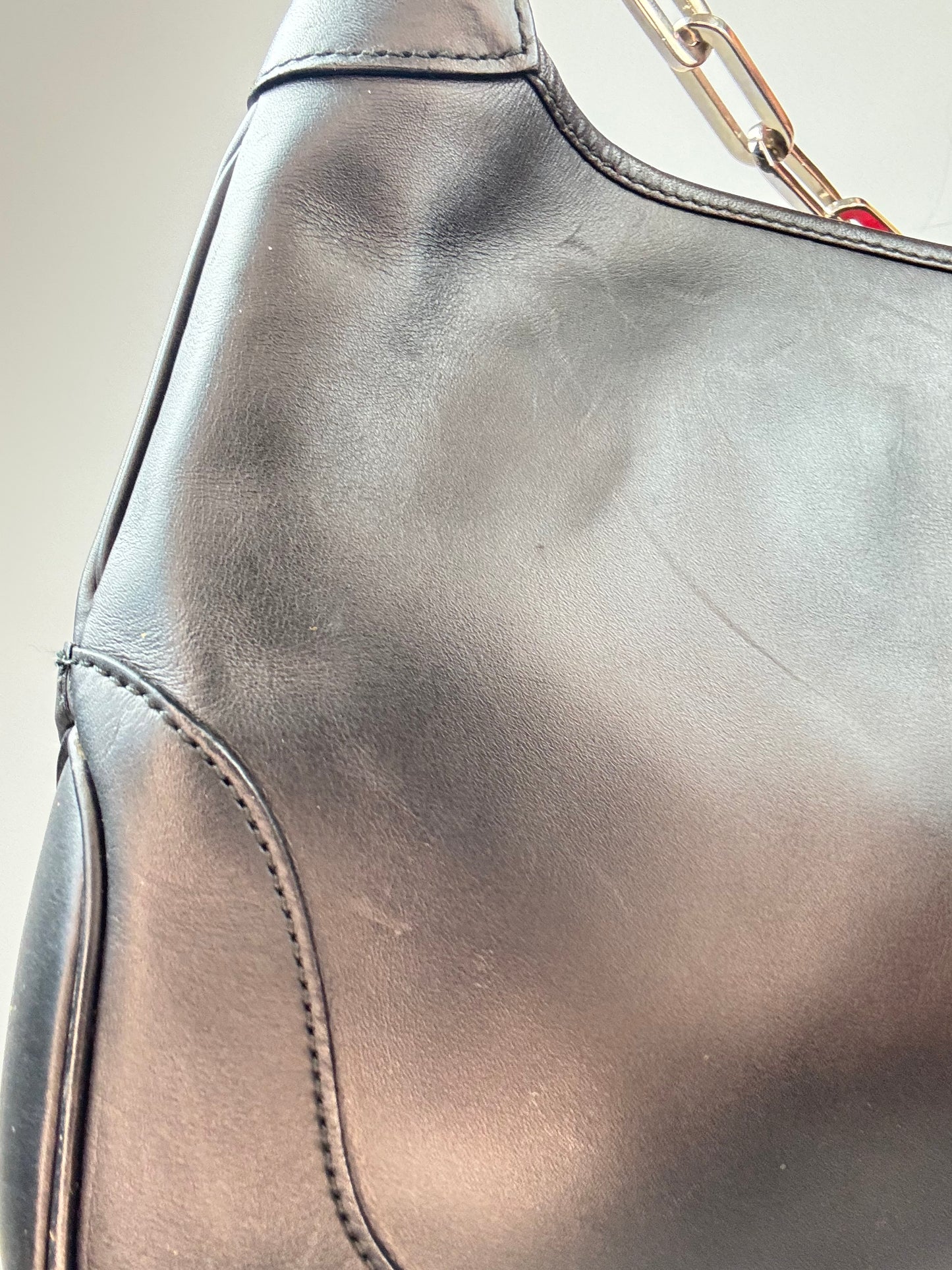 Gucci Jackie Black Leather Chain Shoulder Bag back left side