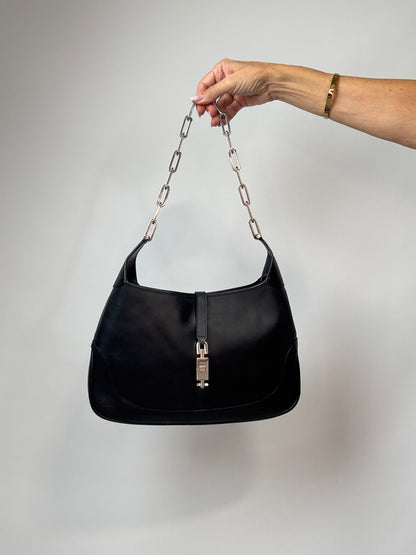 Gucci Jackie Black Leather Chain Shoulder Bag